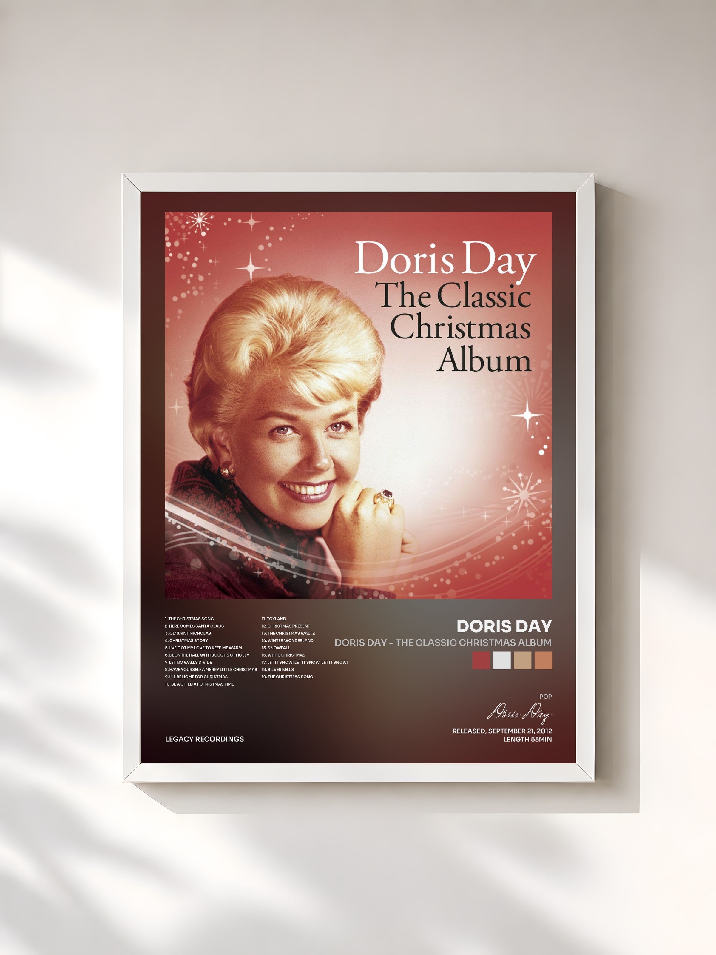 #blanc Tableau de l'album Doris Day - The Classic Christmas Album de Doris Day, cadre blanc, imprimé et encadré en France