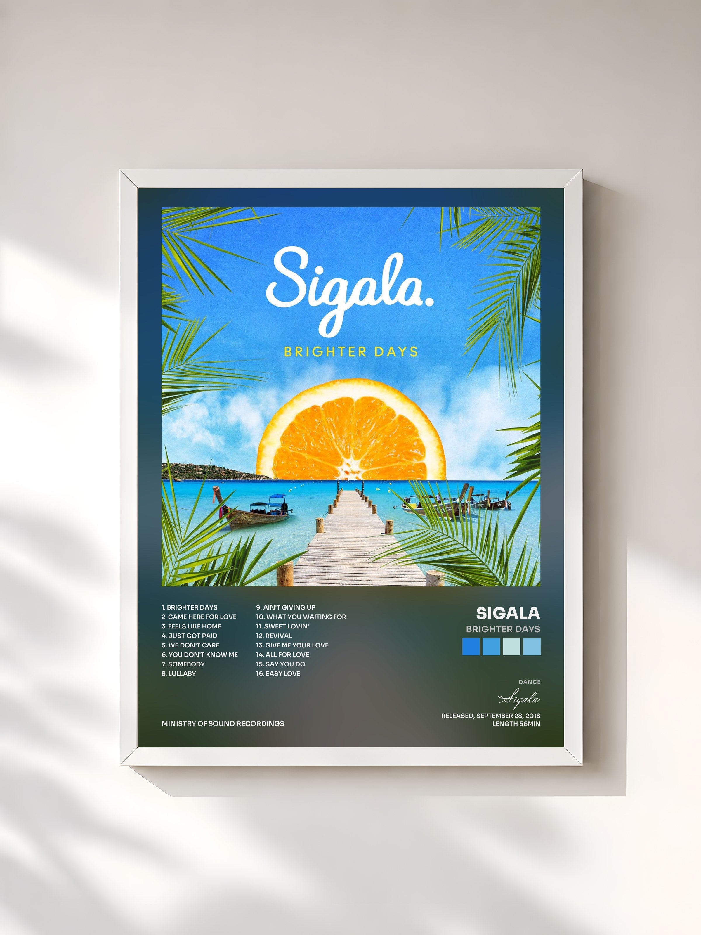 #blanc Tableau de l'album Brighter Days de Sigala, cadre blanc, imprimé et encadré en France