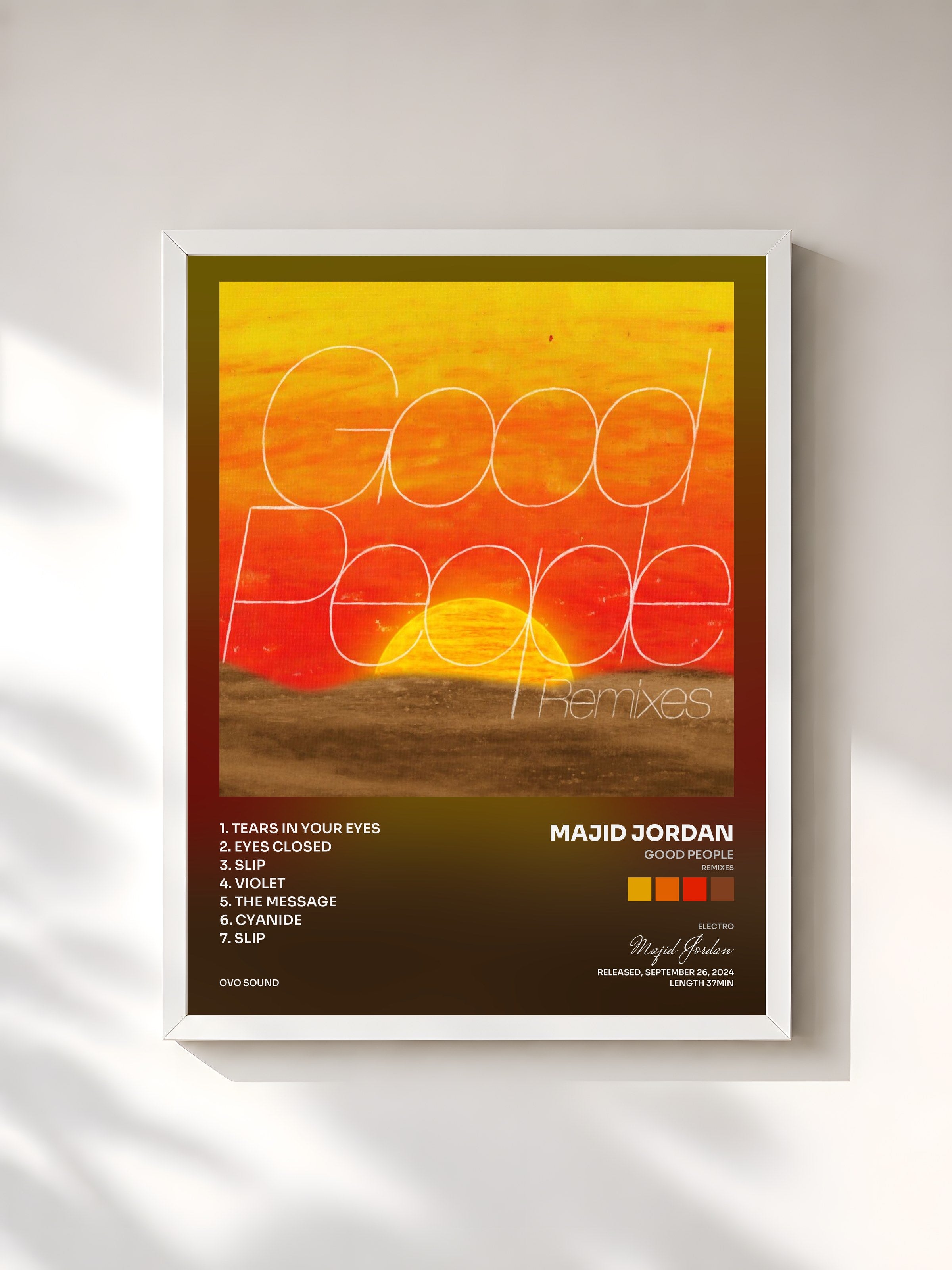 #blanc Tableau de l'album Good People (Remixes) de Majid Jordan, cadre blanc, imprimé et encadré en France