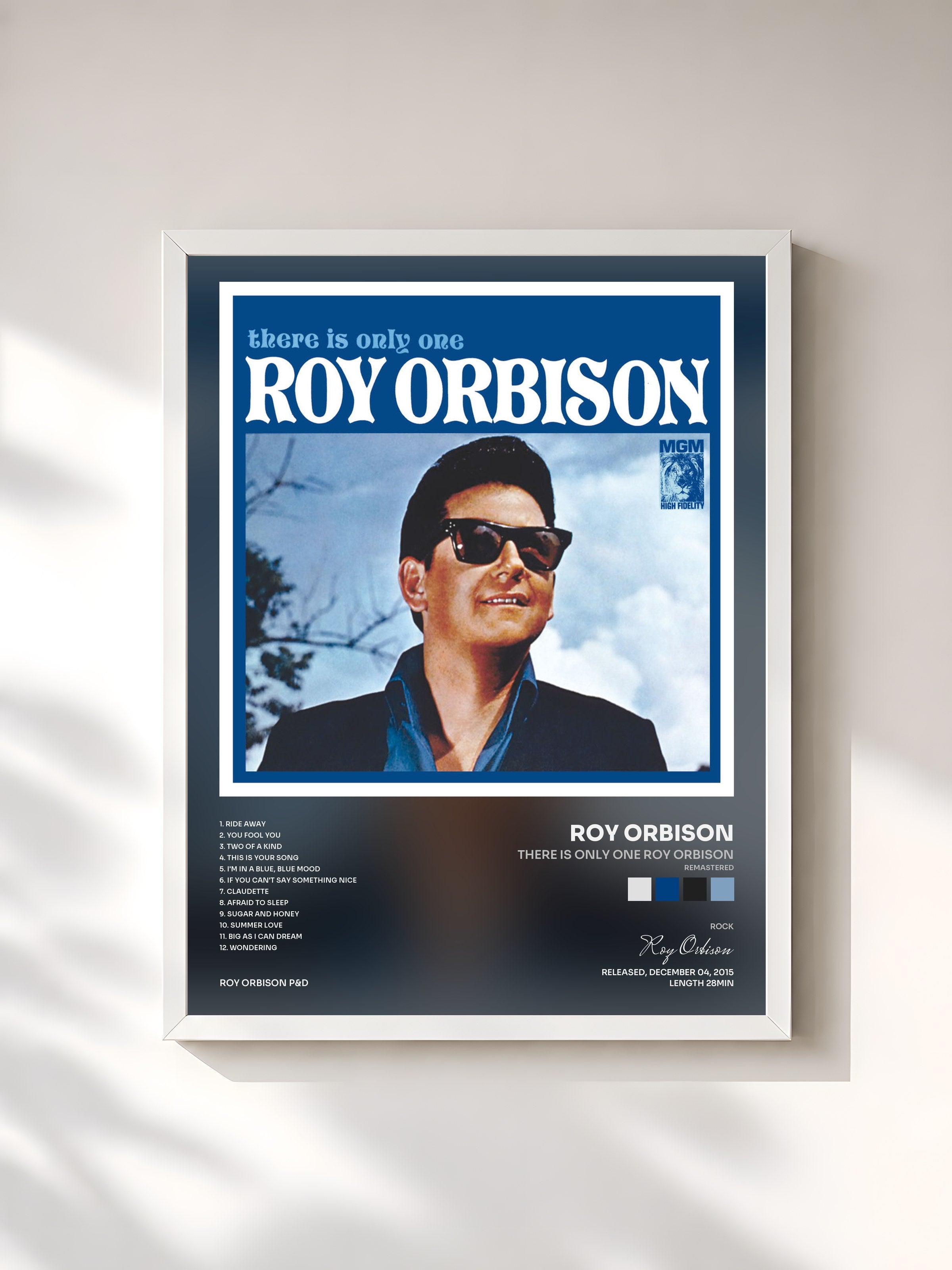 #blanc Tableau de l'album There Is Only One Roy Orbison (Remastered) de Roy Orbison, cadre blanc, imprimé et encadré en France