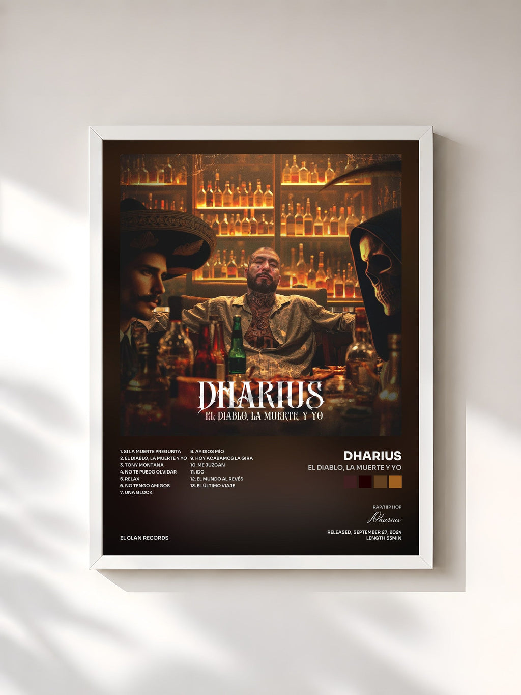 #blanc El Diablo, La Muerte y Yo by Dharius as a framed art print, white frame, printed and framed in France