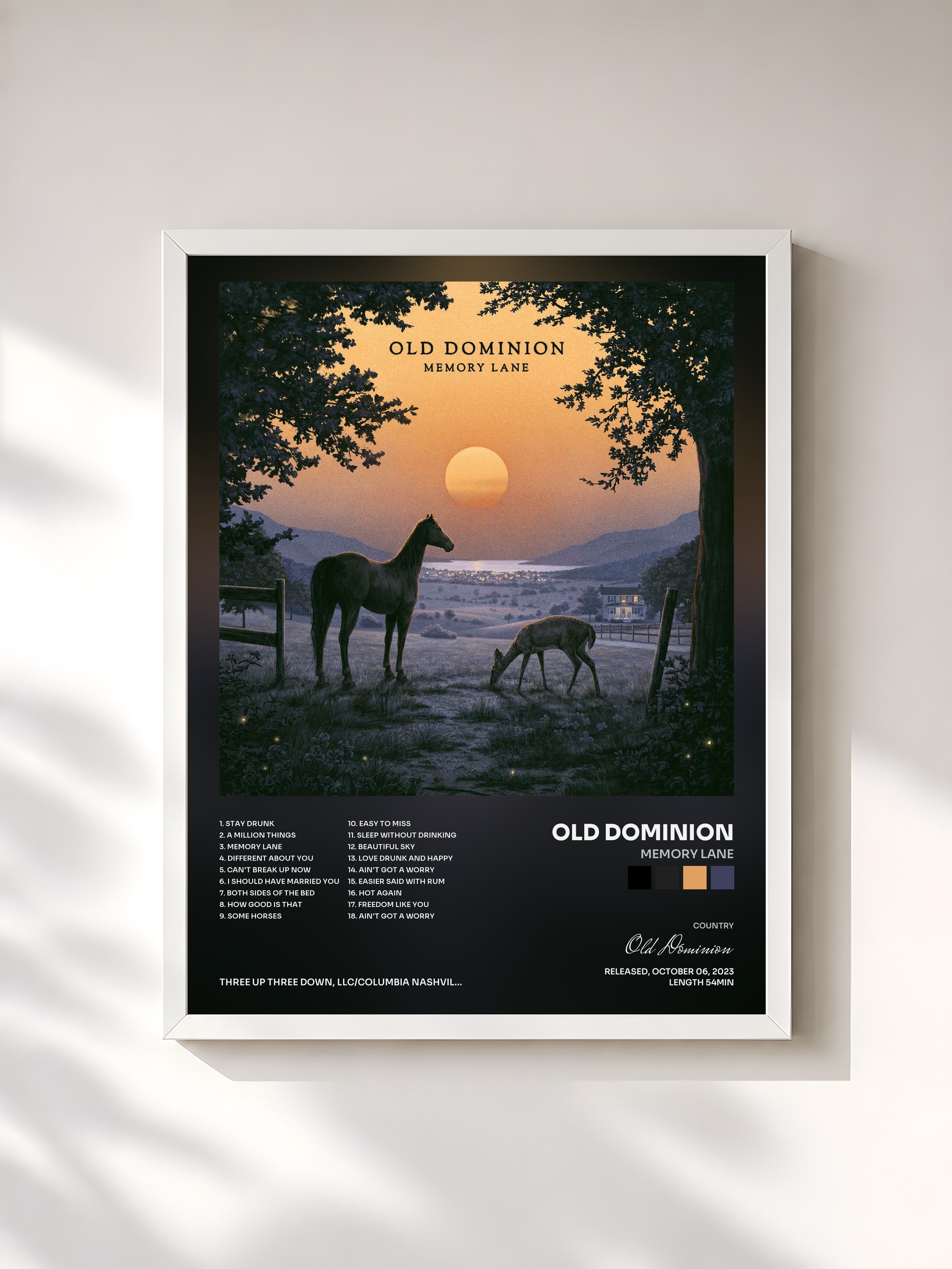 #blanc Tableau de l'album Memory Lane de Old Dominion, cadre blanc, imprimé et encadré en France