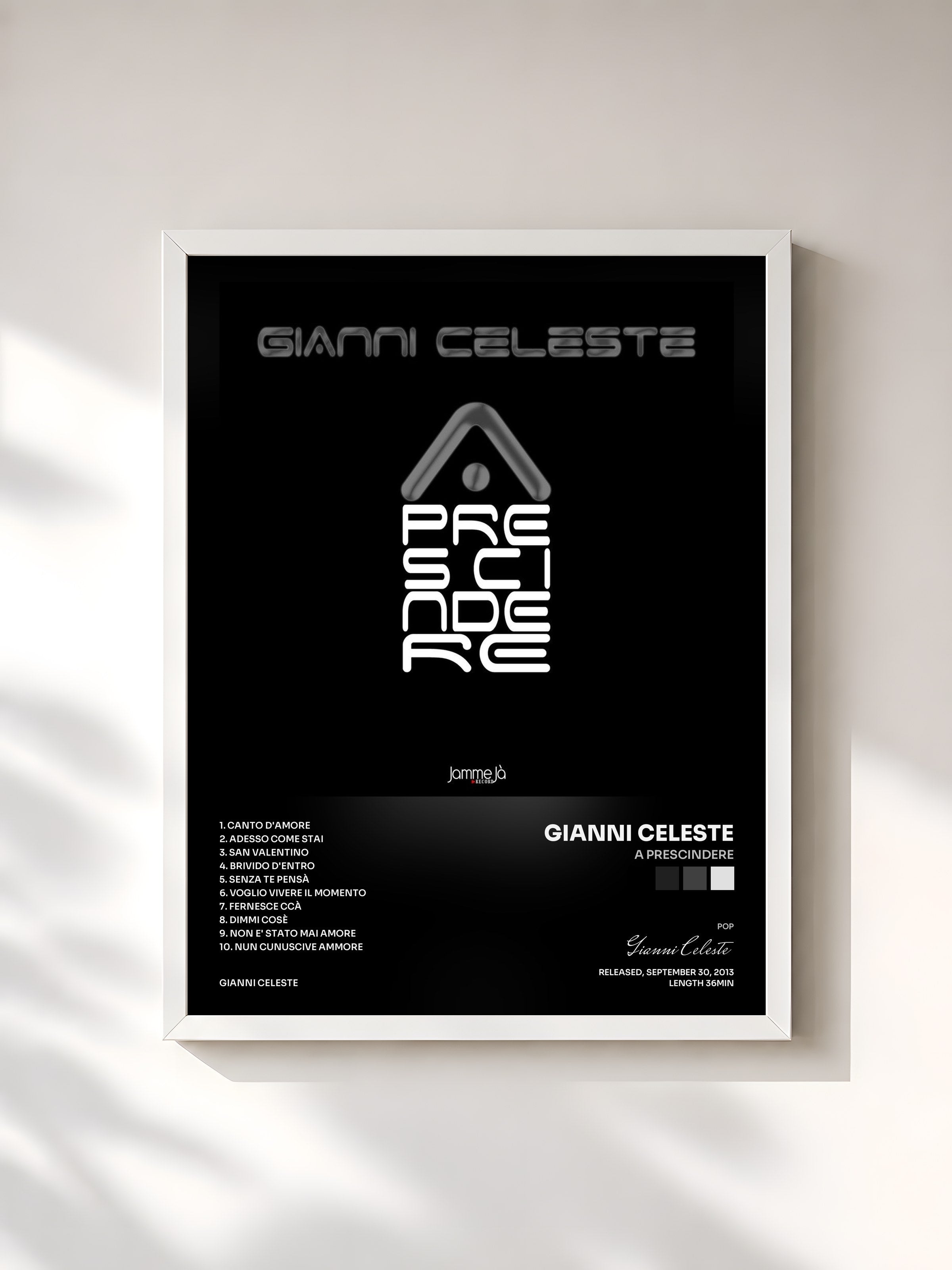 #blanc Tableau de l'album A prescindere de Gianni Celeste, cadre blanc, imprimé et encadré en France