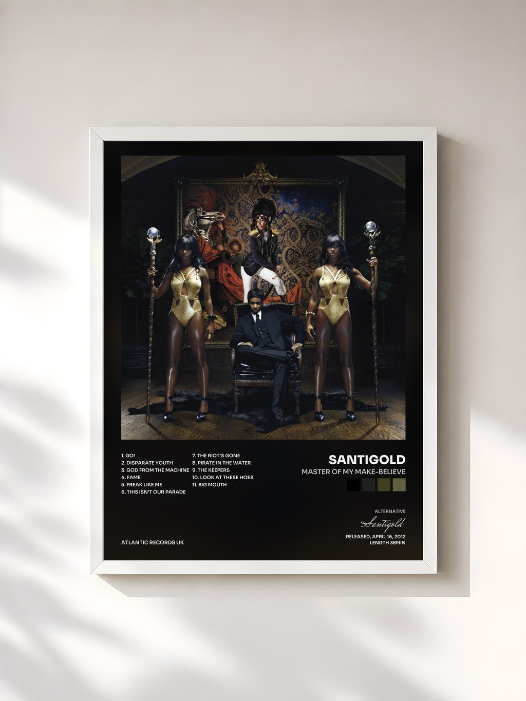 #blanc Tableau de l'album Master of My Make-Believe de Santigold, cadre blanc, imprimé et encadré en France