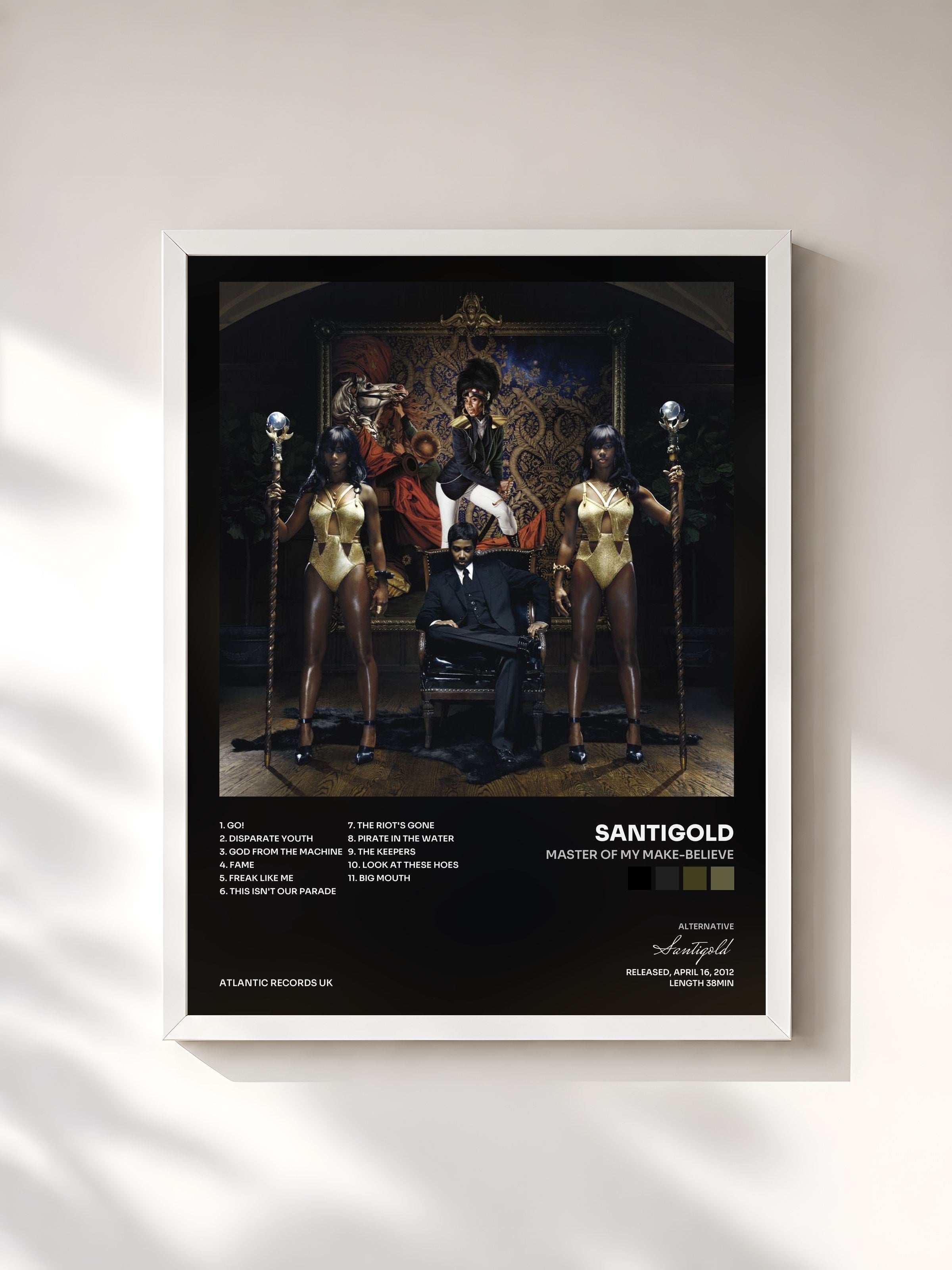 #blanc Tableau de l'album Master of My Make-Believe de Santigold, cadre blanc, imprimé et encadré en France