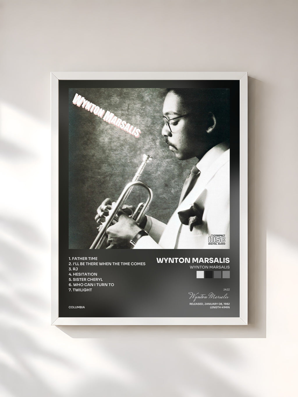 #blanc Wynton Marsalis by Wynton Marsalis as a framed art print, white frame, printed and framed in France