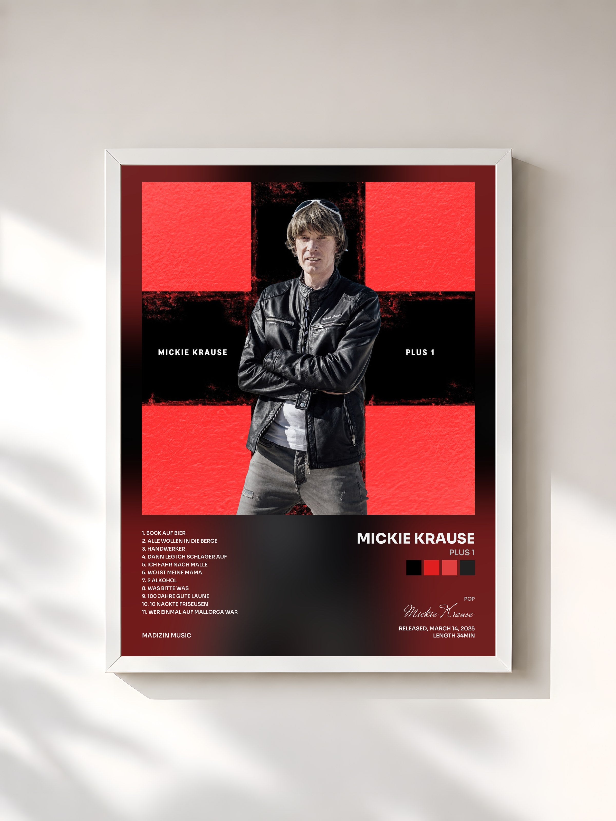 #blanc Tableau de l'album Plus 1 de Mickie Krause, cadre blanc, imprimé et encadré en France