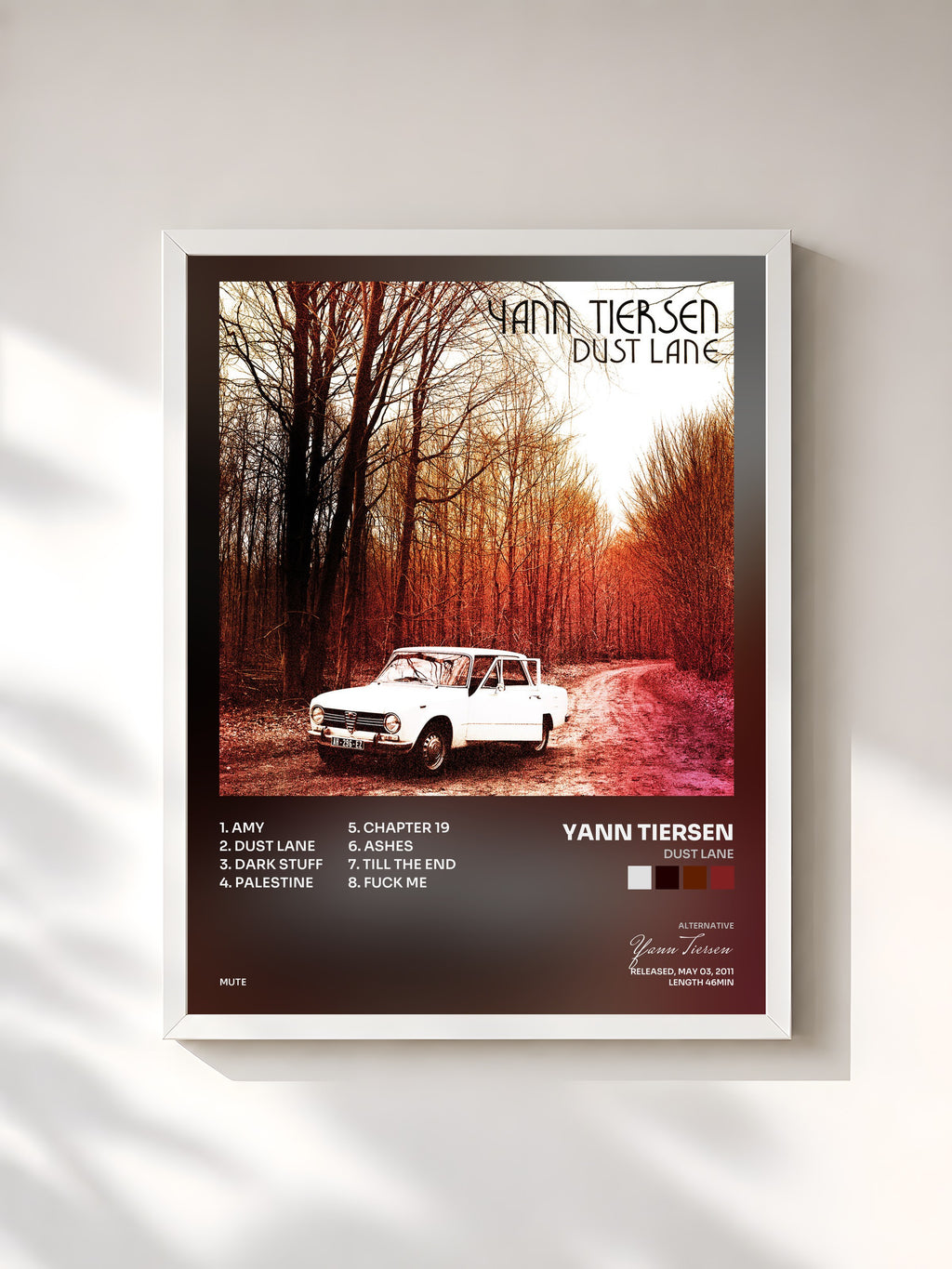 #blanc Tableau de l'album Dust Lane de Yann Tiersen, cadre blanc, imprimé et encadré en France