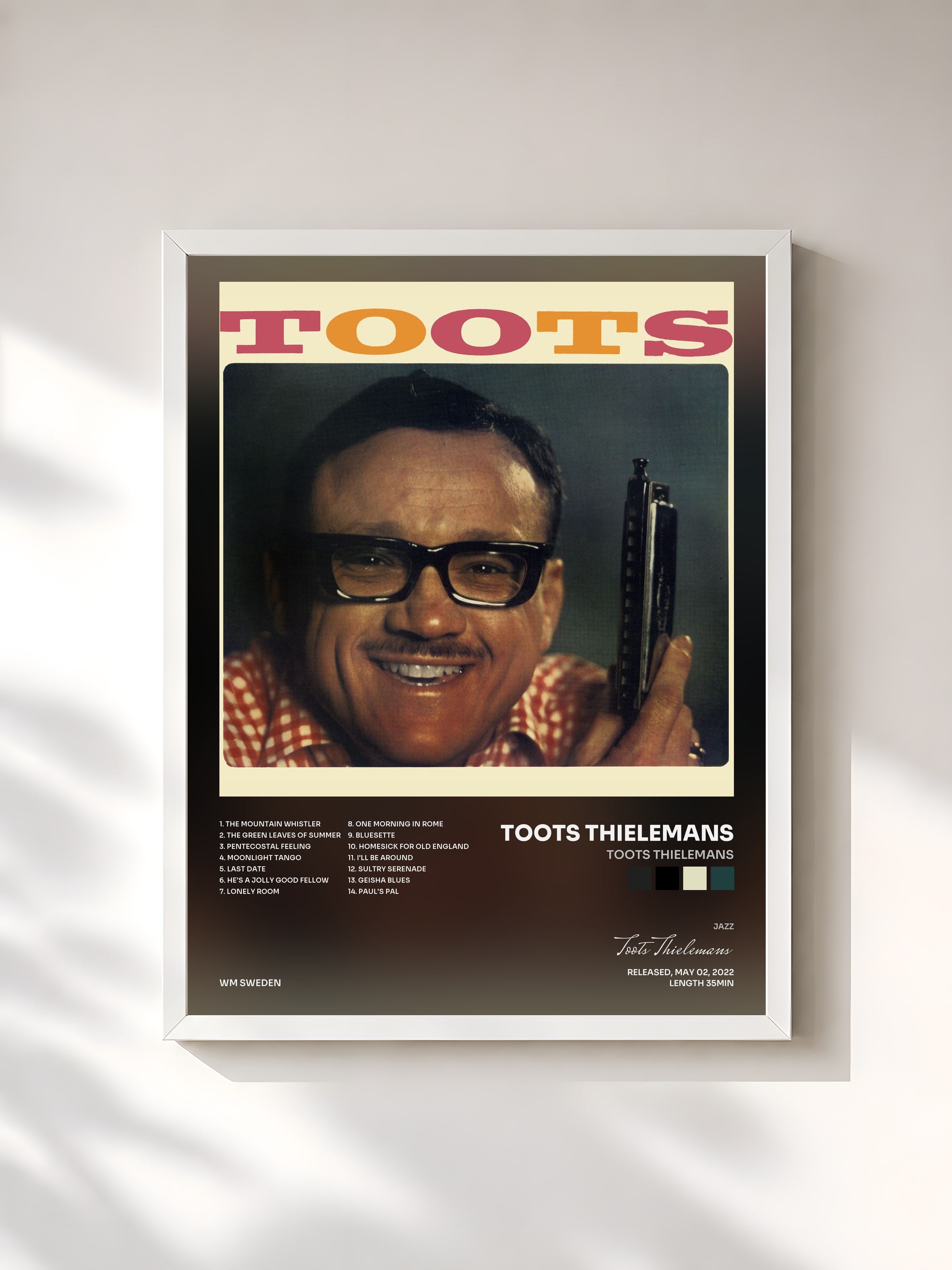 #blanc Tableau de l'album Toots Thielemans de Toots Thielemans, cadre blanc, imprimé et encadré en France
