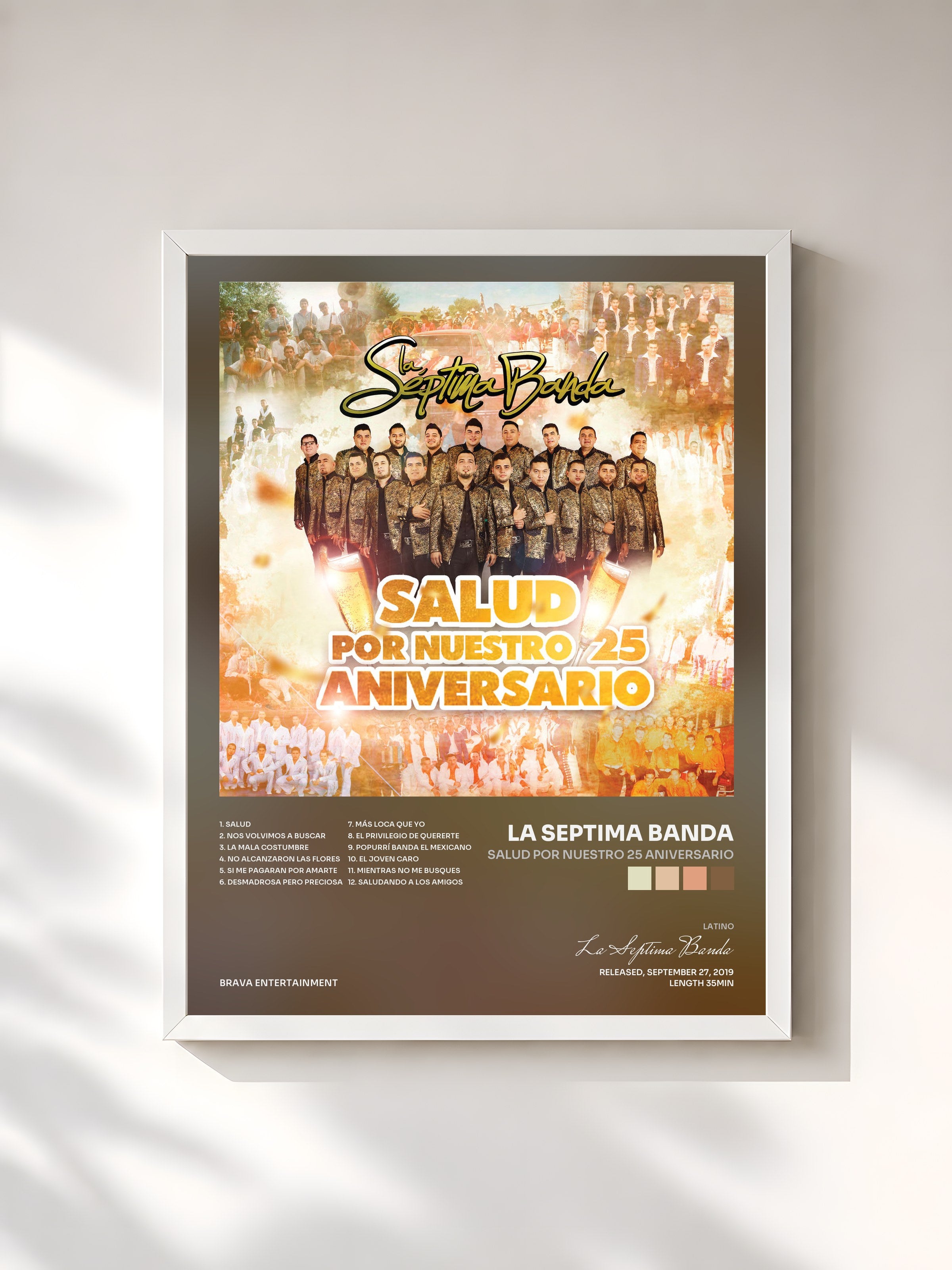 #blanc Tableau de l'album Salud Por Nuestro 25 Aniversario de La Septima Banda, cadre blanc, imprimé et encadré en France