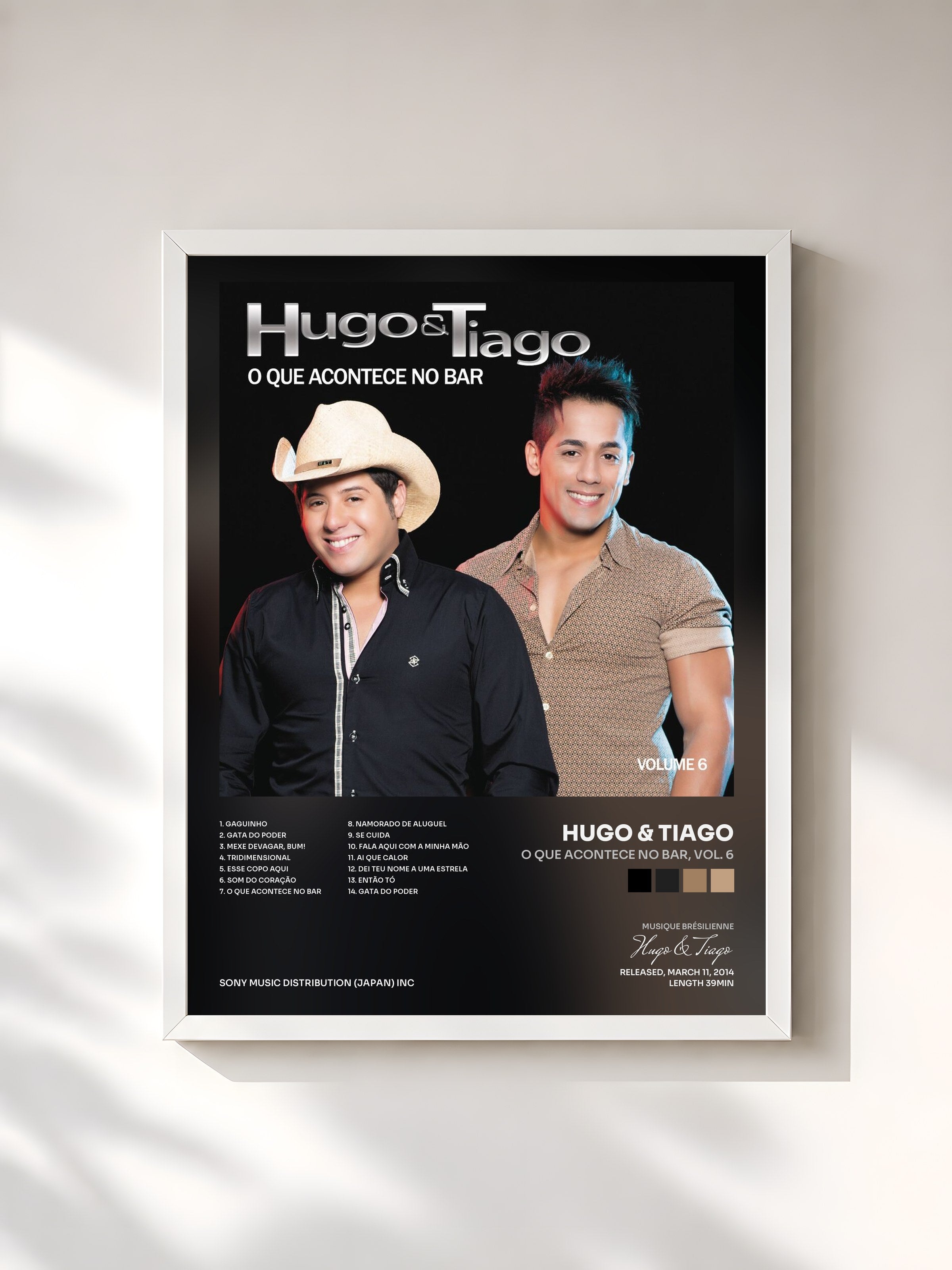 #blanc Tableau de l'album O Que Acontece no Bar, Vol. 6 de Hugo & Tiago, cadre blanc, imprimé et encadré en France