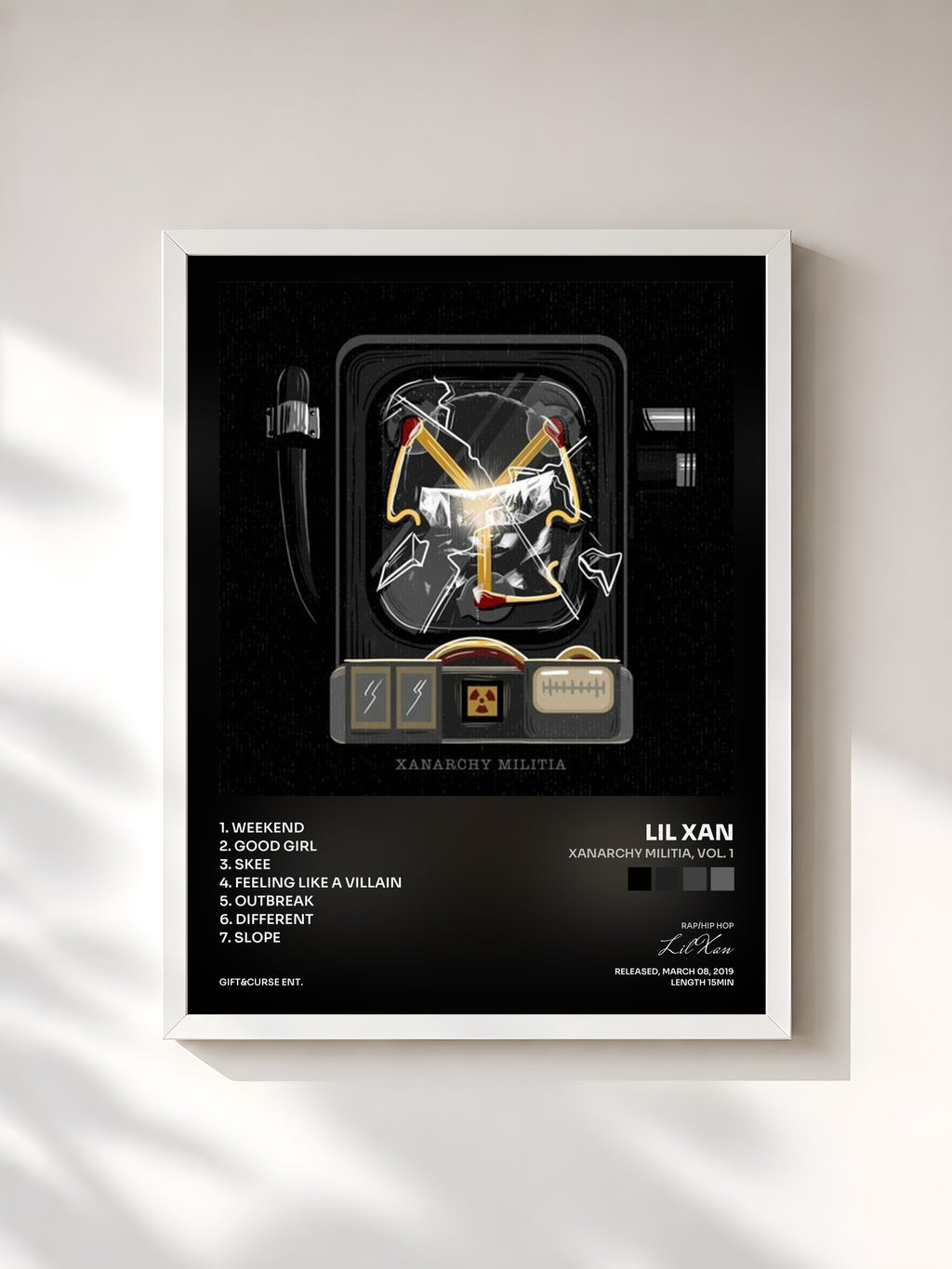 #blanc Xanarchy Militia, Vol. 1 by Lil Xan as a framed art print, white frame, printed and framed in France