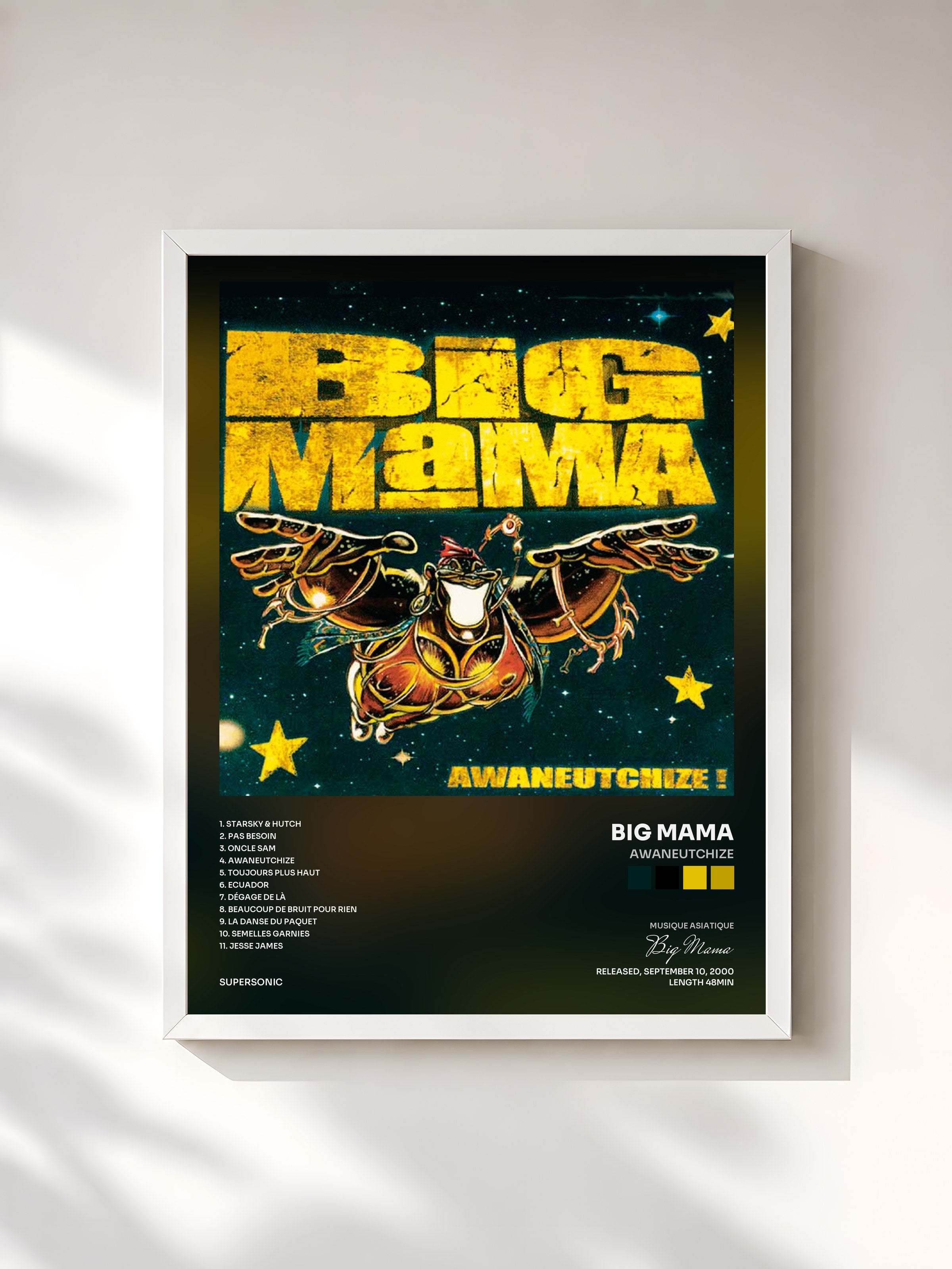 #blanc Tableau de l'album Awaneutchize de Big Mama, cadre blanc, imprimé et encadré en France
