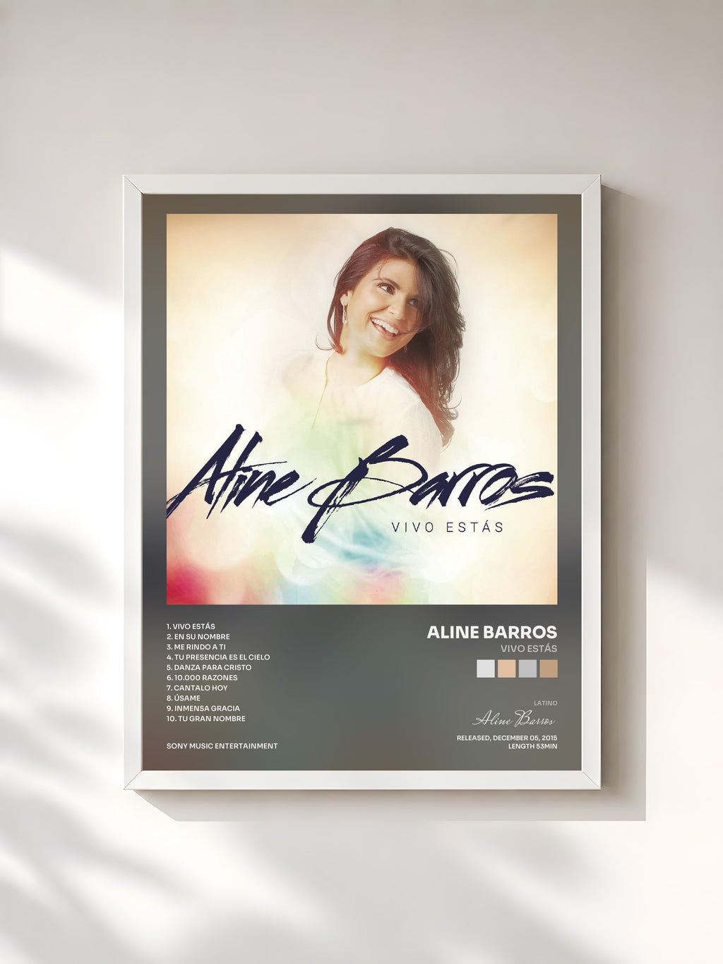 #blanc Tableau de l'album Vivo Estás de Aline Barros, cadre blanc, imprimé et encadré en France
