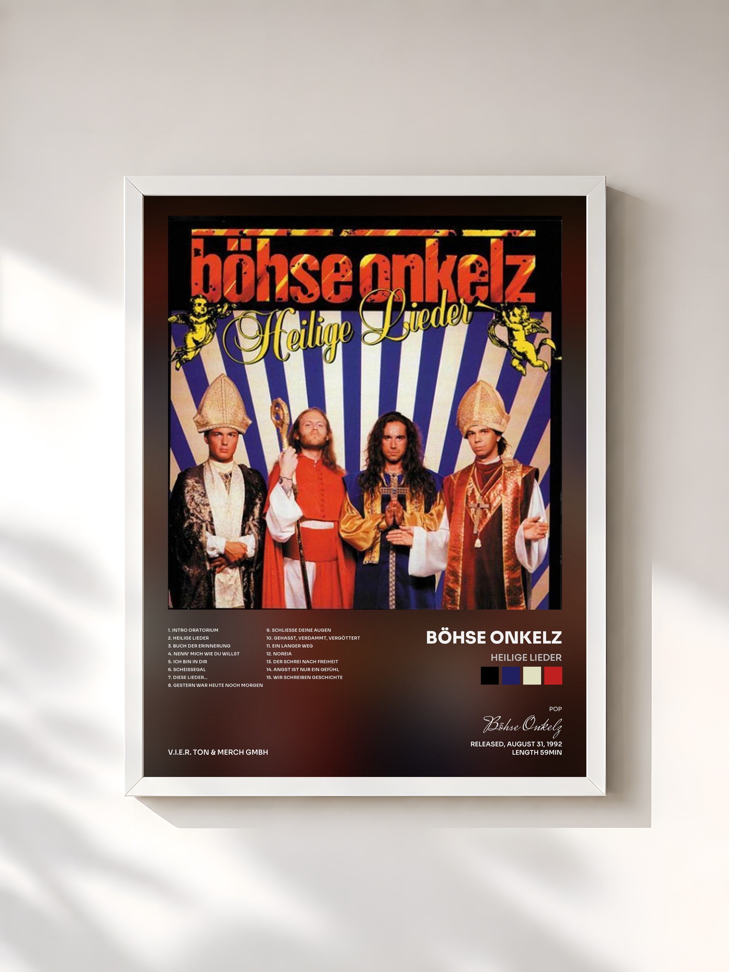 #blanc Tableau de l'album Heilige Lieder de Böhse Onkelz, cadre blanc, imprimé et encadré en France