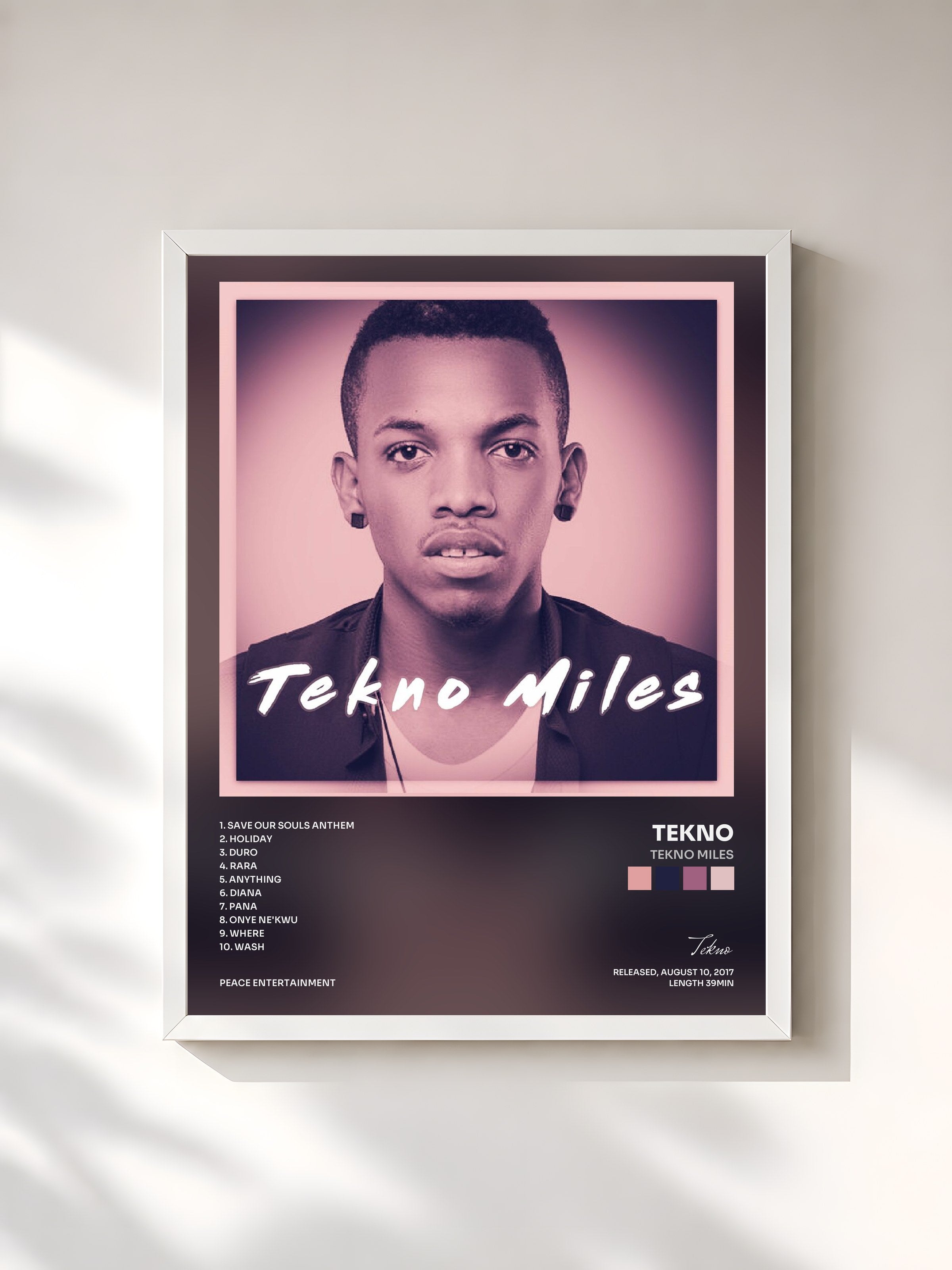 #blanc Tableau de l'album Tekno Miles de Tekno, cadre blanc, imprimé et encadré en France