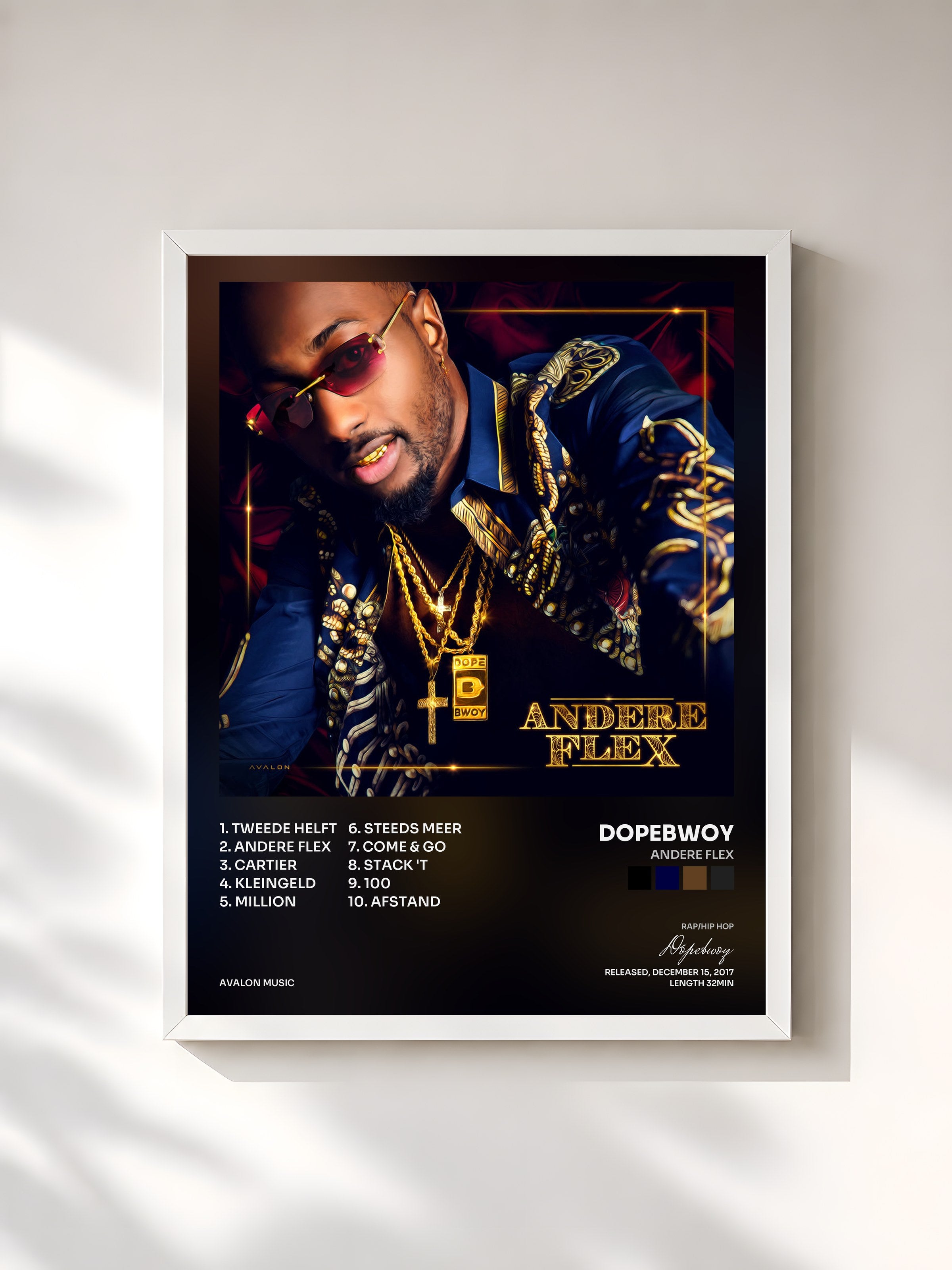 #blanc Tableau de l'album Andere Flex de Dopebwoy, cadre blanc, imprimé et encadré en France