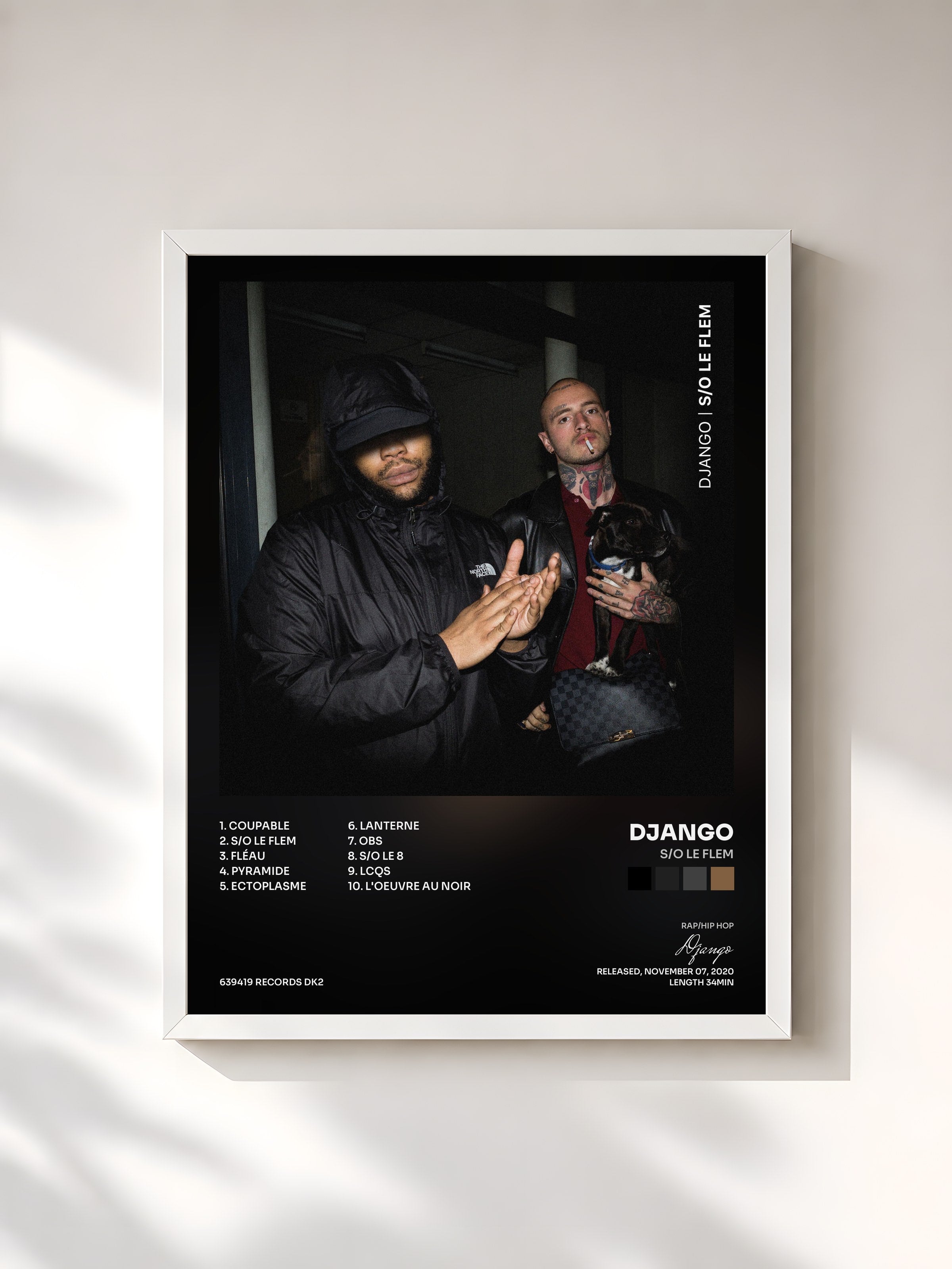 #blanc Tableau de l'album S/O le Flem de Django, cadre blanc, imprimé et encadré en France