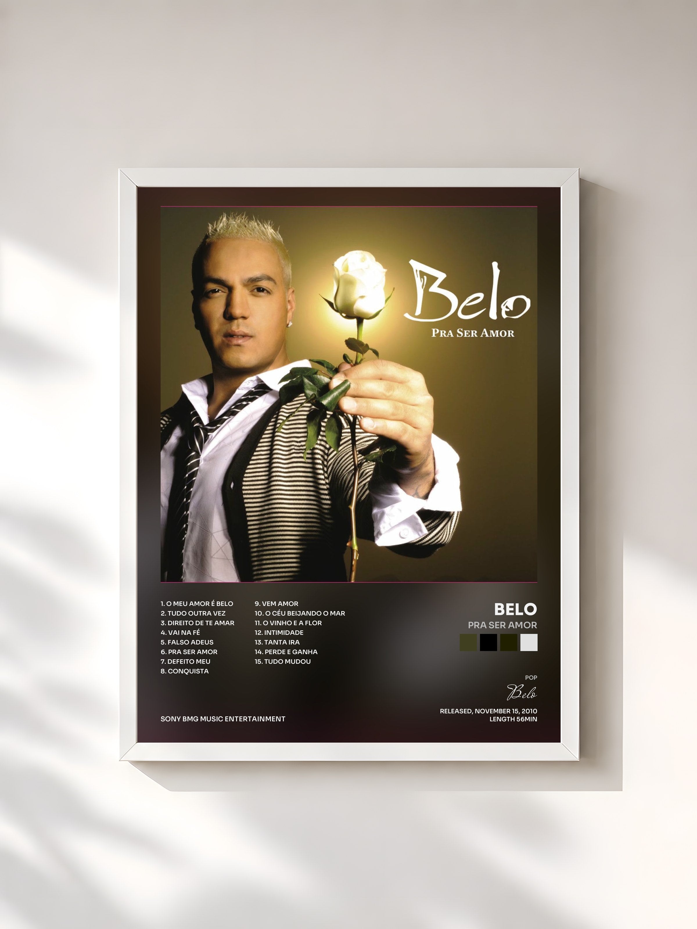 #blanc Tableau de l'album Pra Ser Amor de Belo, cadre blanc, imprimé et encadré en France