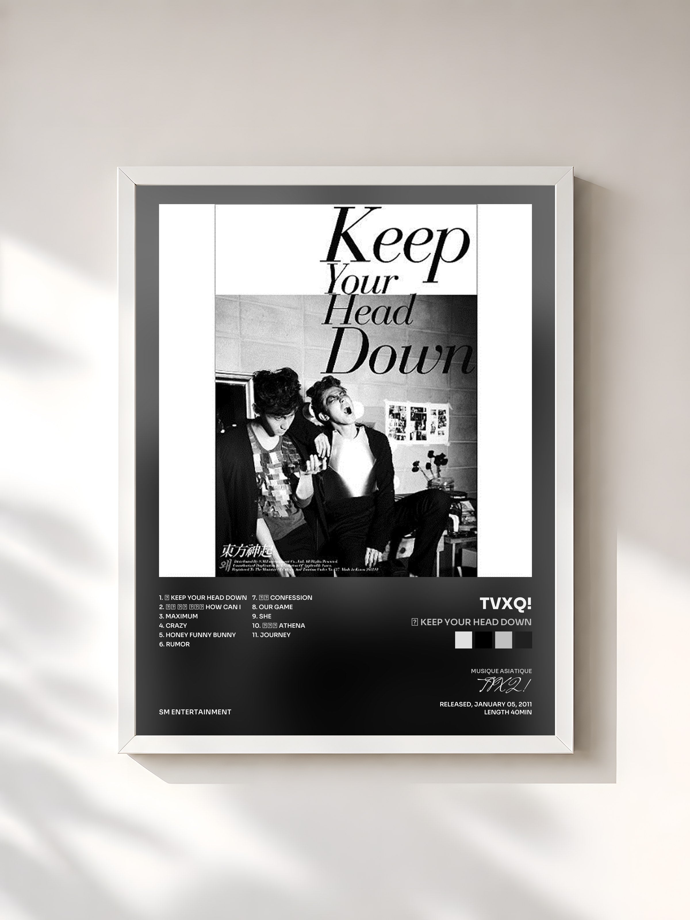 #blanc Tableau de l'album 왜 Keep Your Head Down de TVXQ!, cadre blanc, imprimé et encadré en France