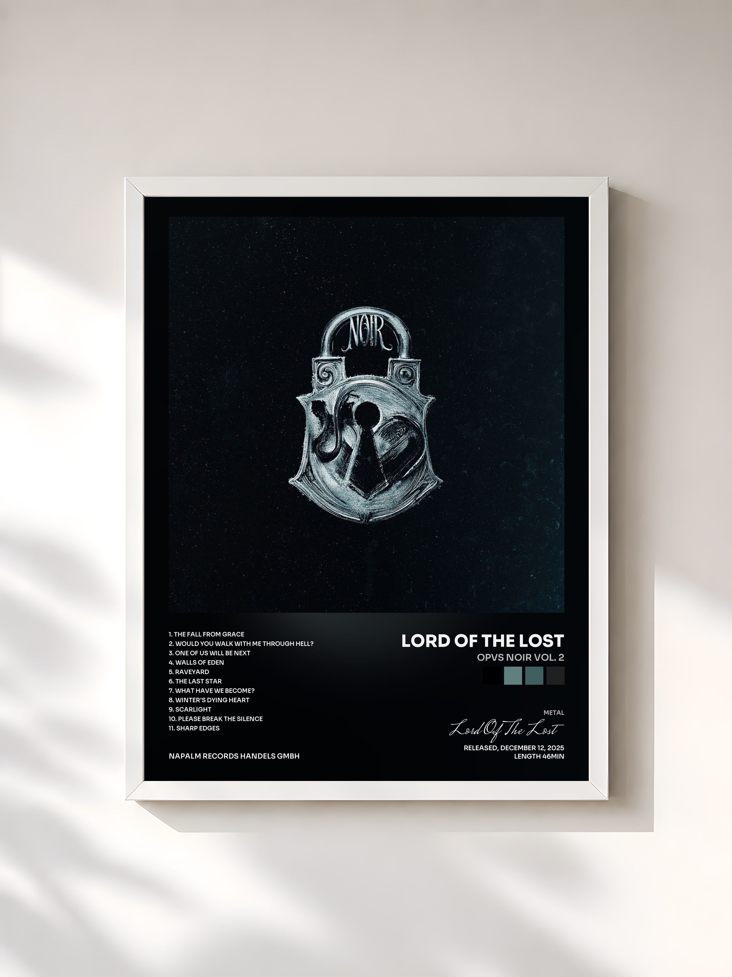 #blanc Tableau de l'album OPVS NOIR Vol. 2 de Lord Of The Lost, cadre blanc, imprimé et encadré en France