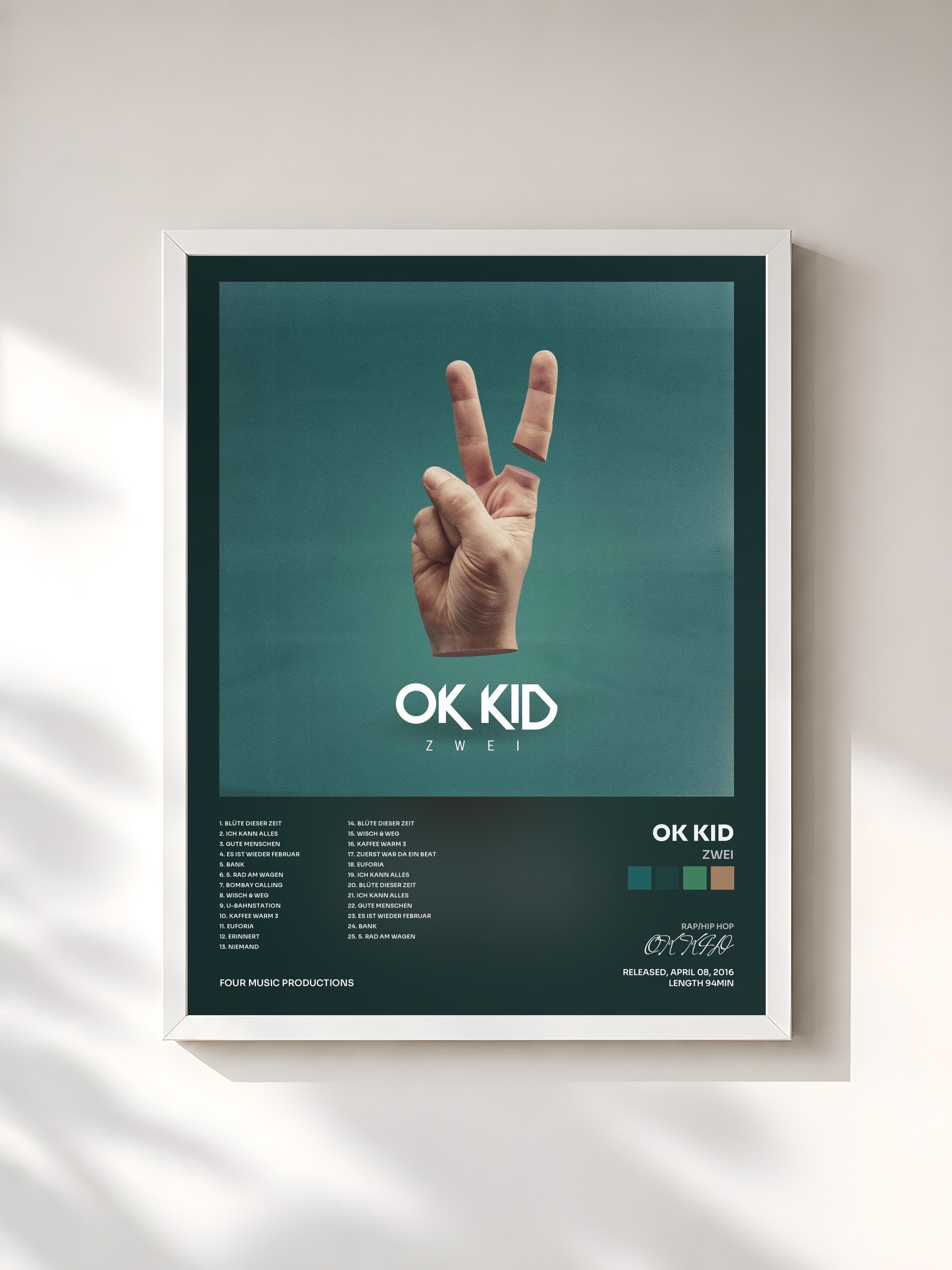#blanc Tableau de l'album Zwei de OK KID, cadre blanc, imprimé et encadré en France