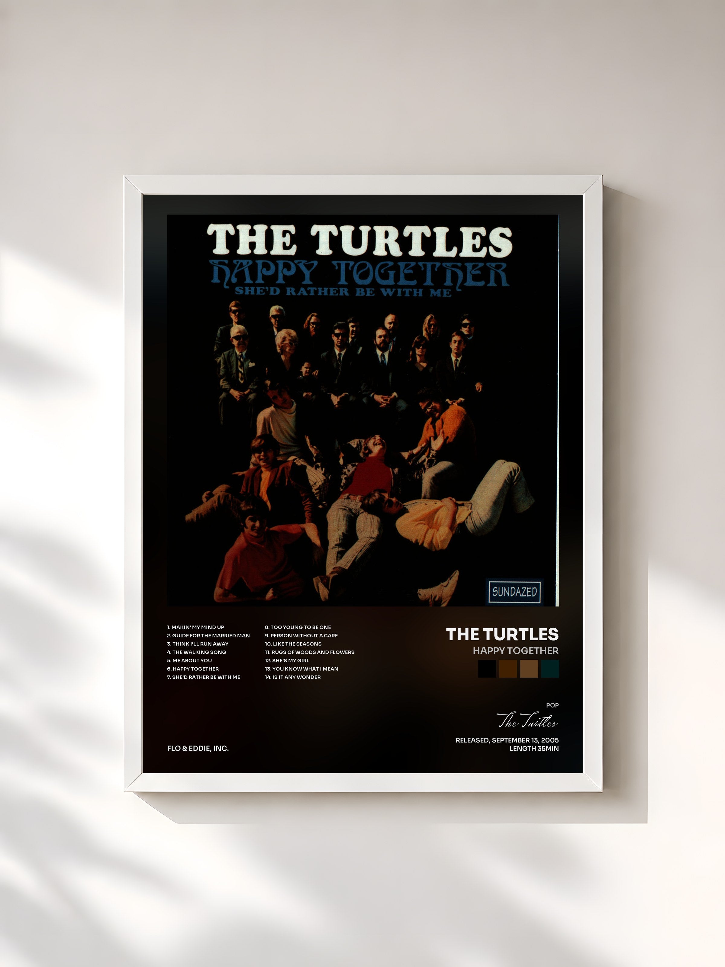 #blanc Tableau de l'album Happy Together de The Turtles, cadre blanc, imprimé et encadré en France