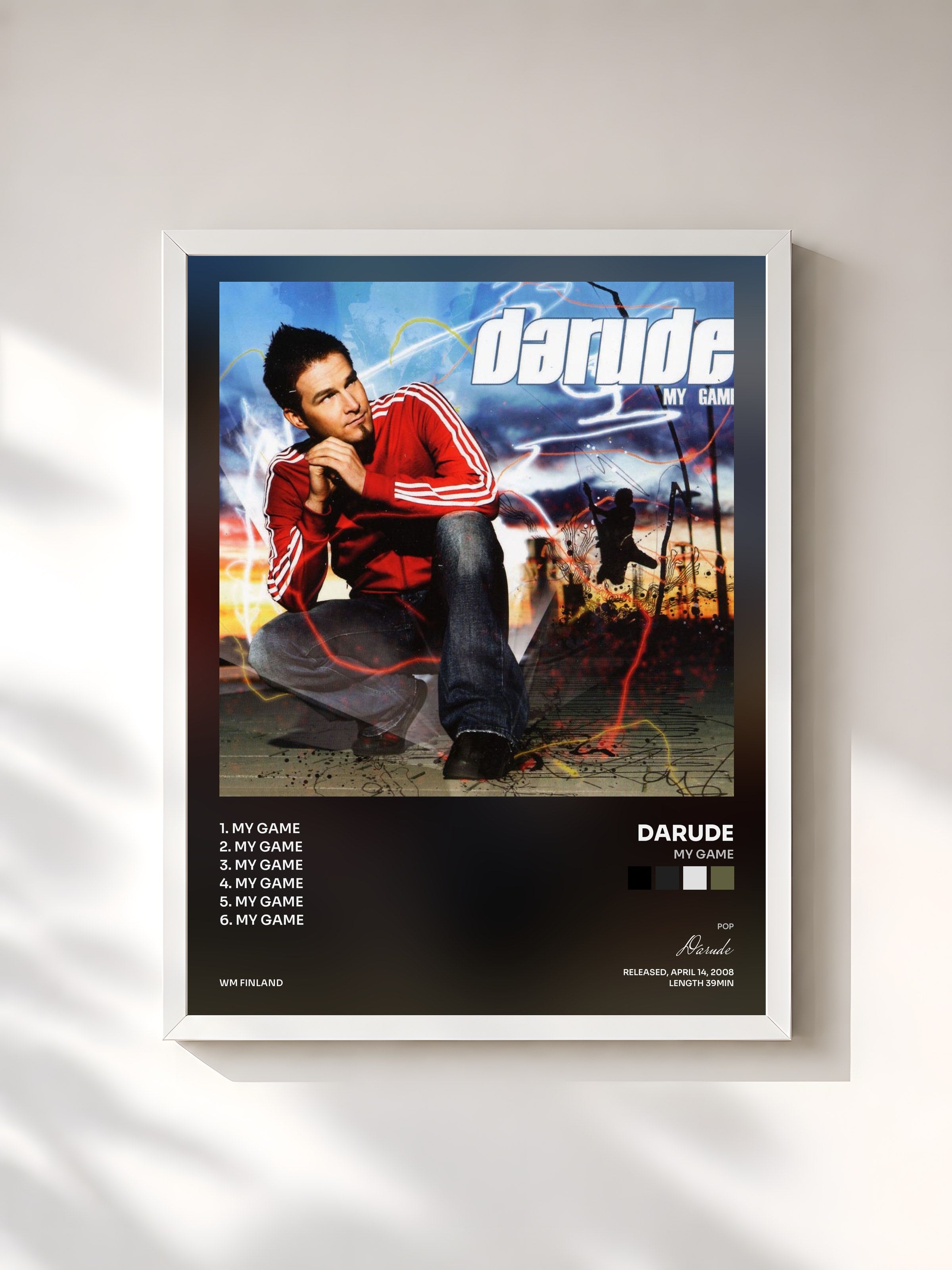 #blanc Tableau de l'album My Game de Darude, cadre blanc, imprimé et encadré en France