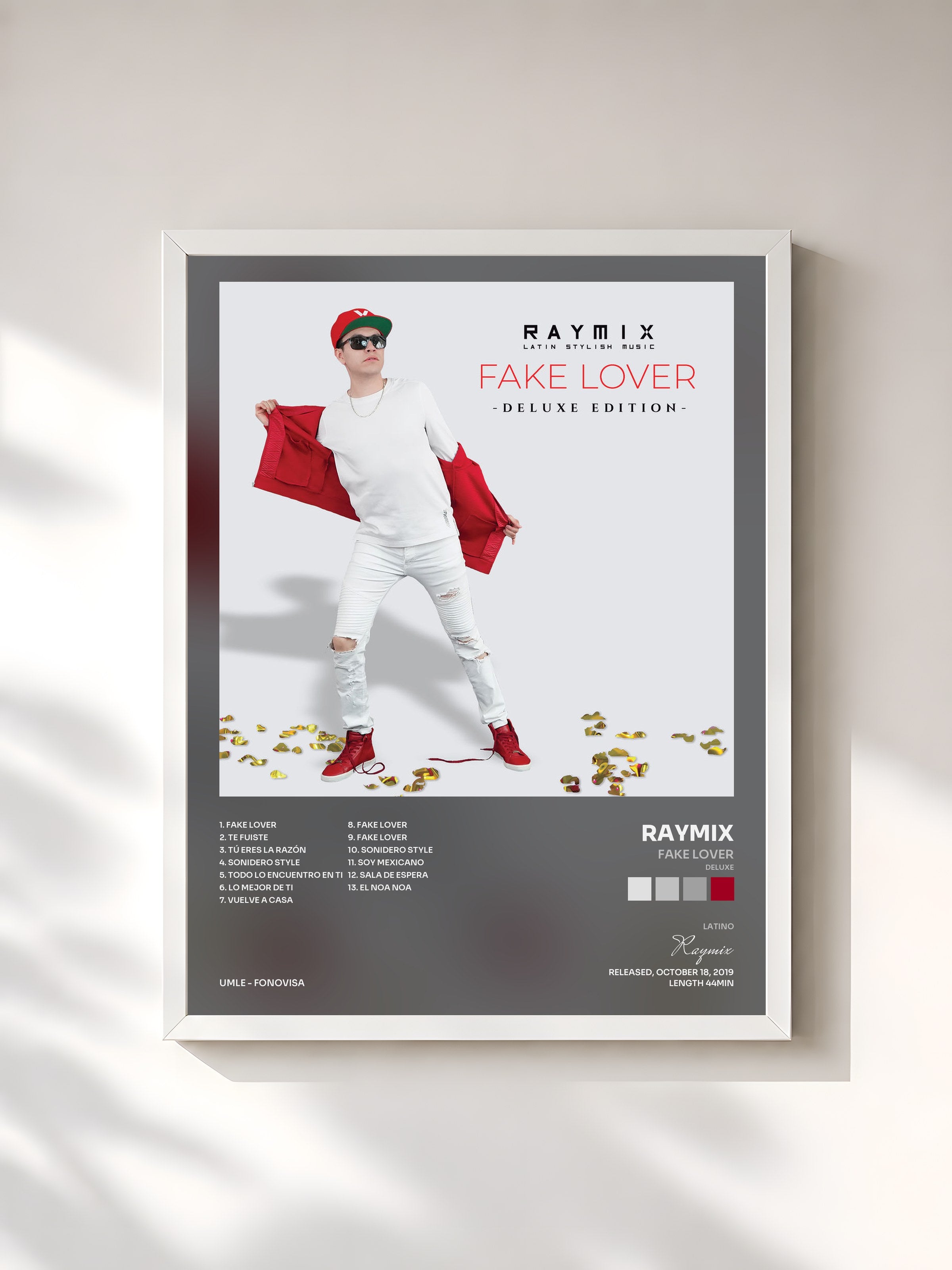 #blanc Tableau de l'album Fake Lover (Deluxe) de Raymix, cadre blanc, imprimé et encadré en France