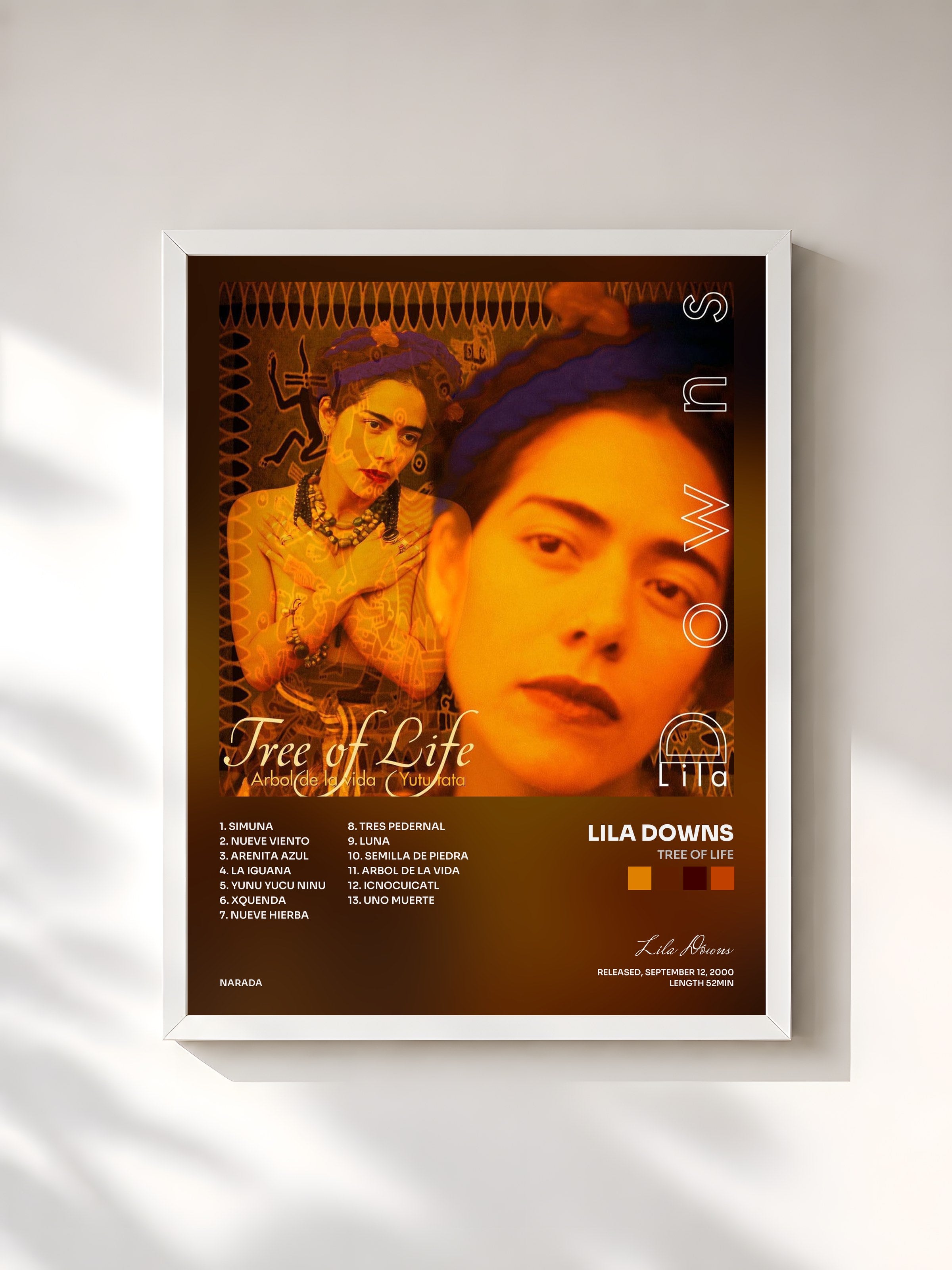 #blanc Tableau de l'album Tree Of Life de Lila Downs, cadre blanc, imprimé et encadré en France