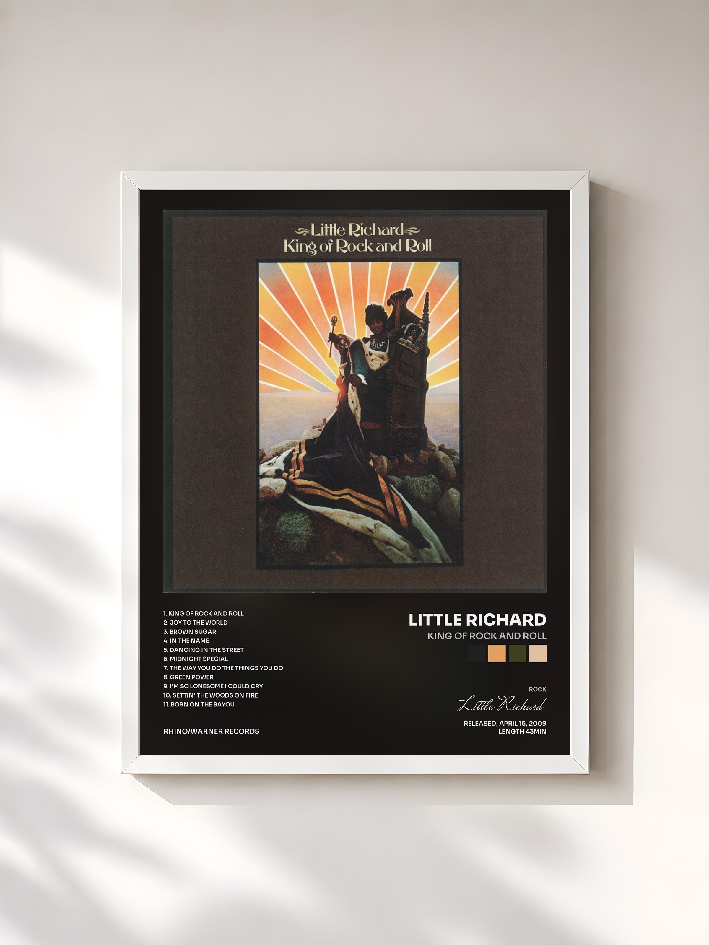 #blanc Tableau de l'album King Of Rock And Roll de Little Richard, cadre blanc, imprimé et encadré en France