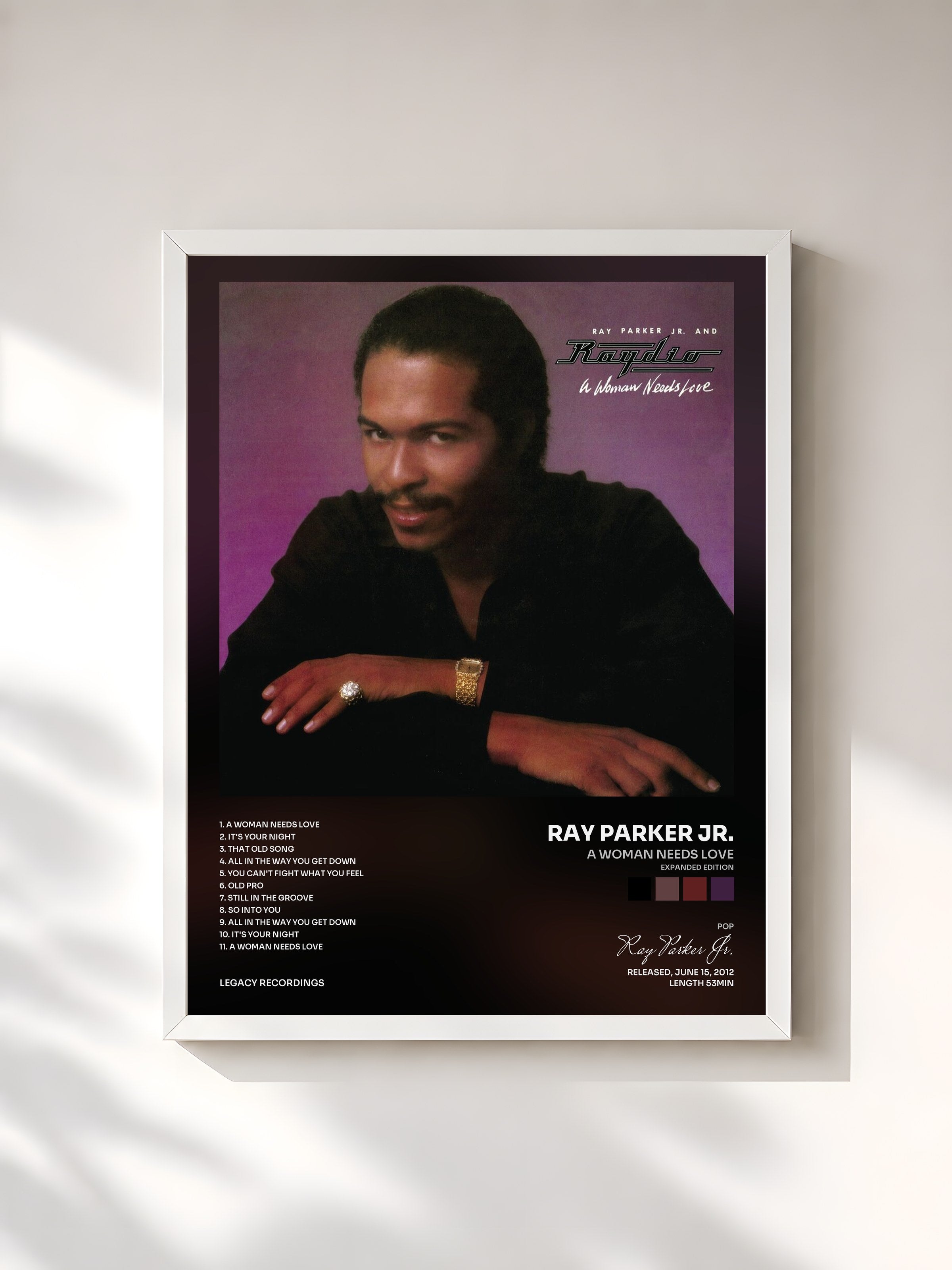 #blanc Tableau de l'album A Woman Needs Love (Expanded Edition) de Ray Parker Jr., cadre blanc, imprimé et encadré en France