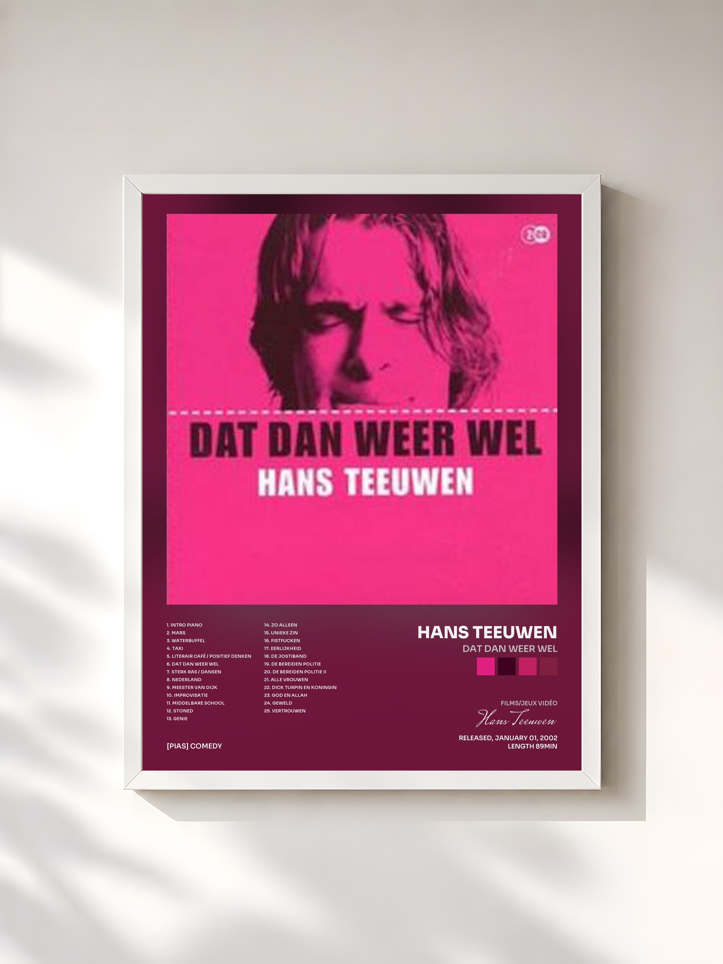 #blanc Tableau de l'album Dat Dan Weer Wel de Hans Teeuwen, cadre blanc, imprimé et encadré en France