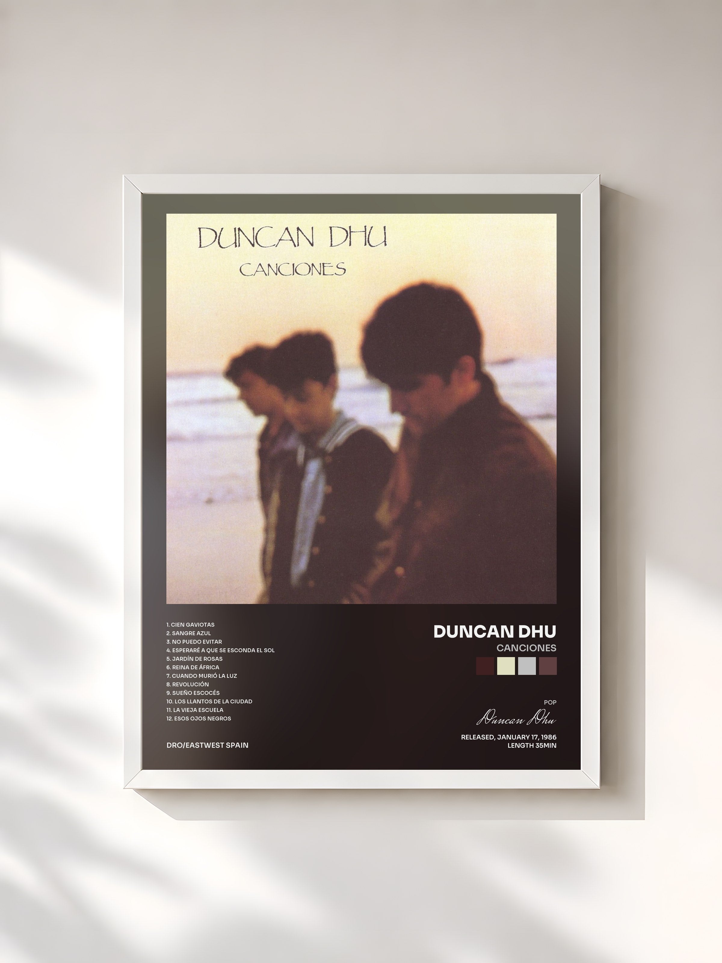 #blanc Tableau de l'album Canciones de Duncan Dhu, cadre blanc, imprimé et encadré en France