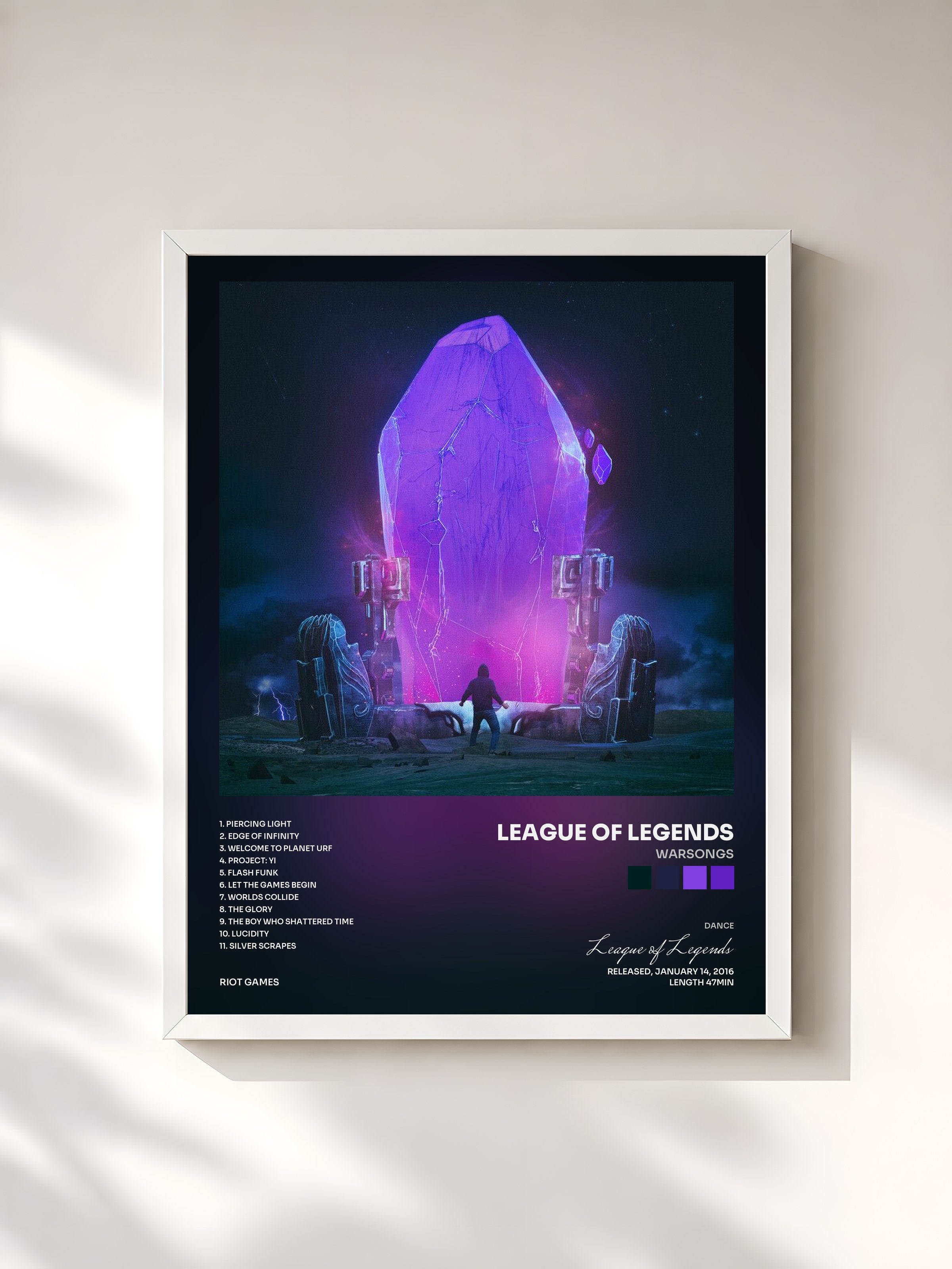 #blanc Tableau de l'album Warsongs de League of Legends, cadre blanc, imprimé et encadré en France