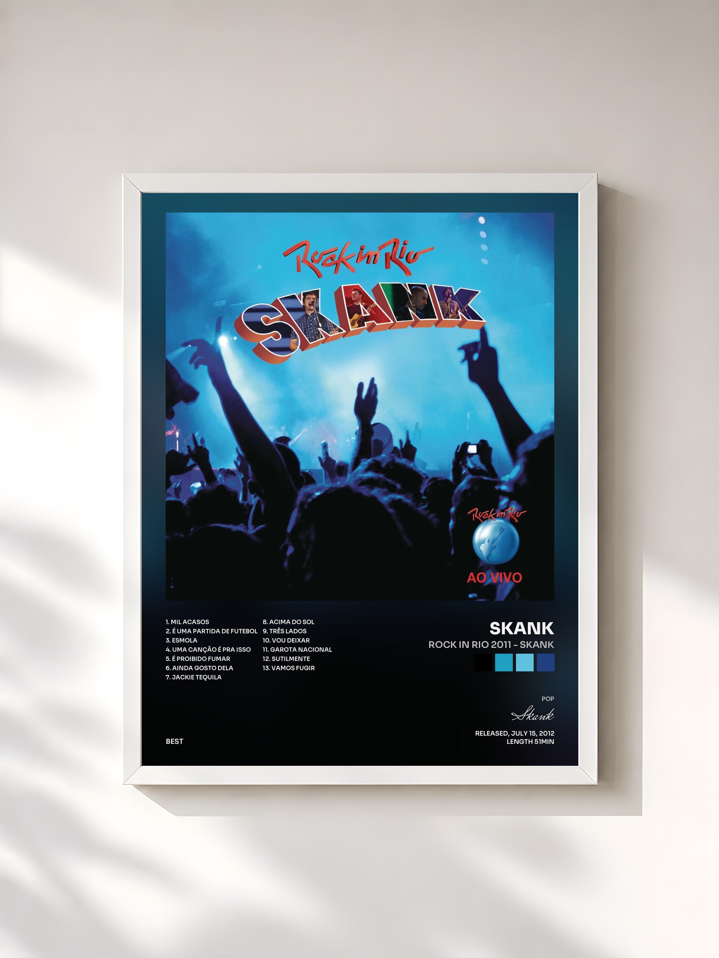 #blanc Tableau de l'album Rock in Rio 2011 - Skank de Skank, cadre blanc, imprimé et encadré en France