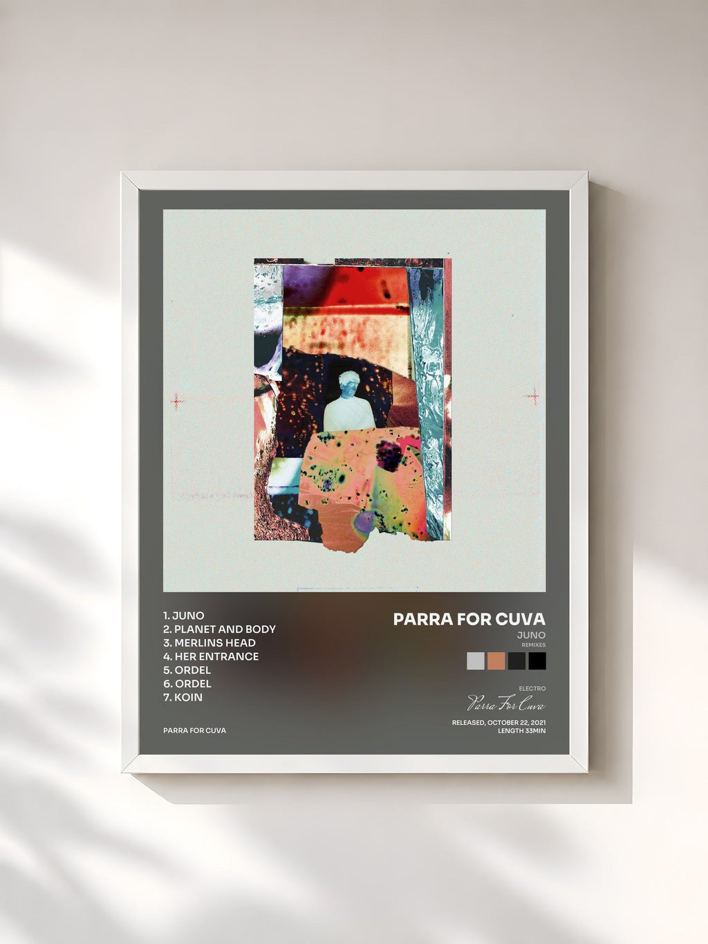 #blanc Juno (Remixes) by Parra For Cuva as a framed art print, white frame, printed and framed in France