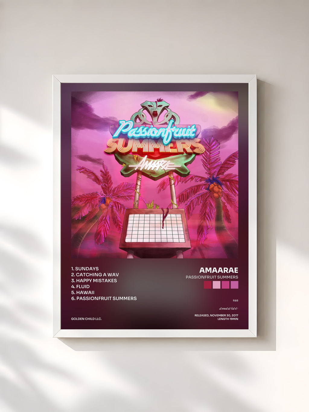 #blanc Tableau de l'album Passionfruit Summers de amaarae, cadre blanc, imprimé et encadré en France