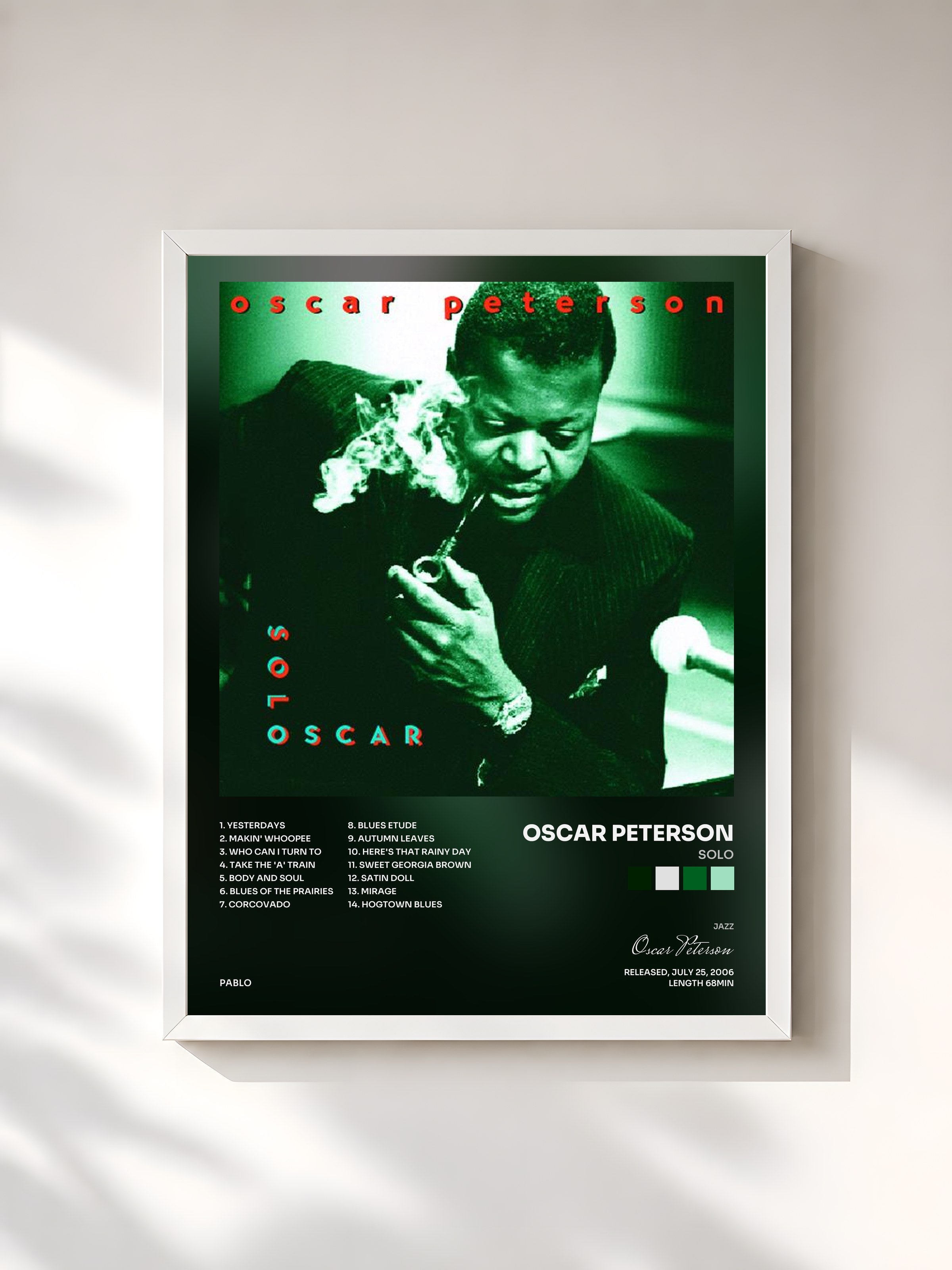 #blanc Tableau de l'album Solo de Oscar Peterson, cadre blanc, imprimé et encadré en France