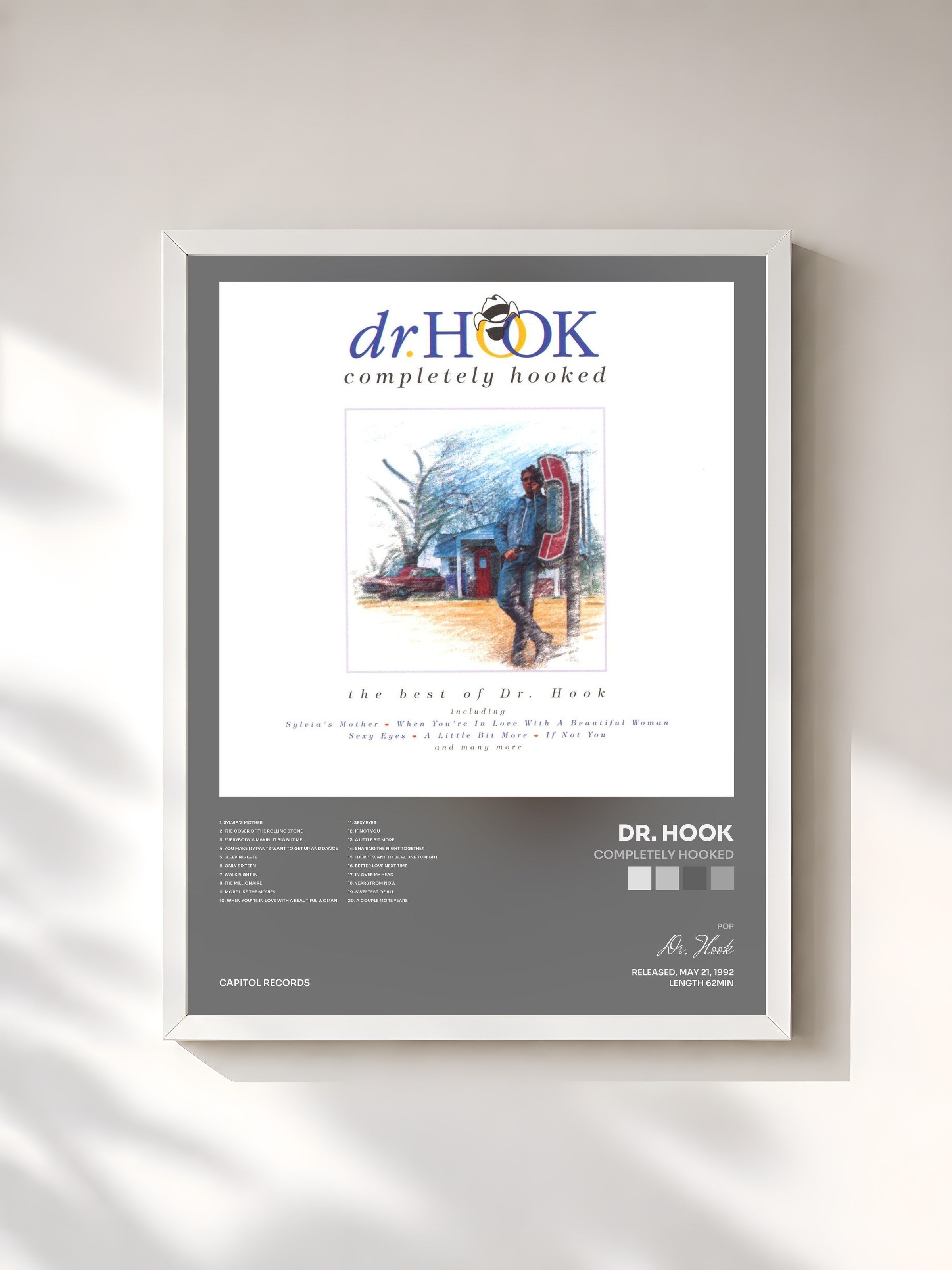 #blanc Tableau de l'album Completely Hooked de Dr. Hook, cadre blanc, imprimé et encadré en France