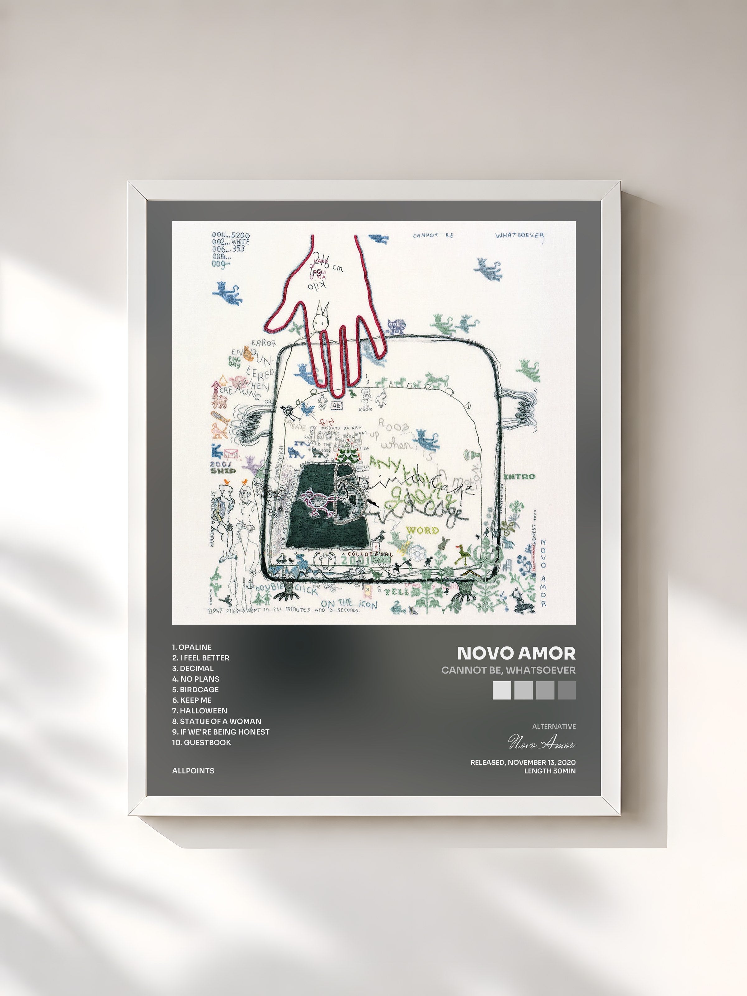 #blanc Tableau de l'album Cannot Be, Whatsoever de Novo Amor, cadre blanc, imprimé et encadré en France