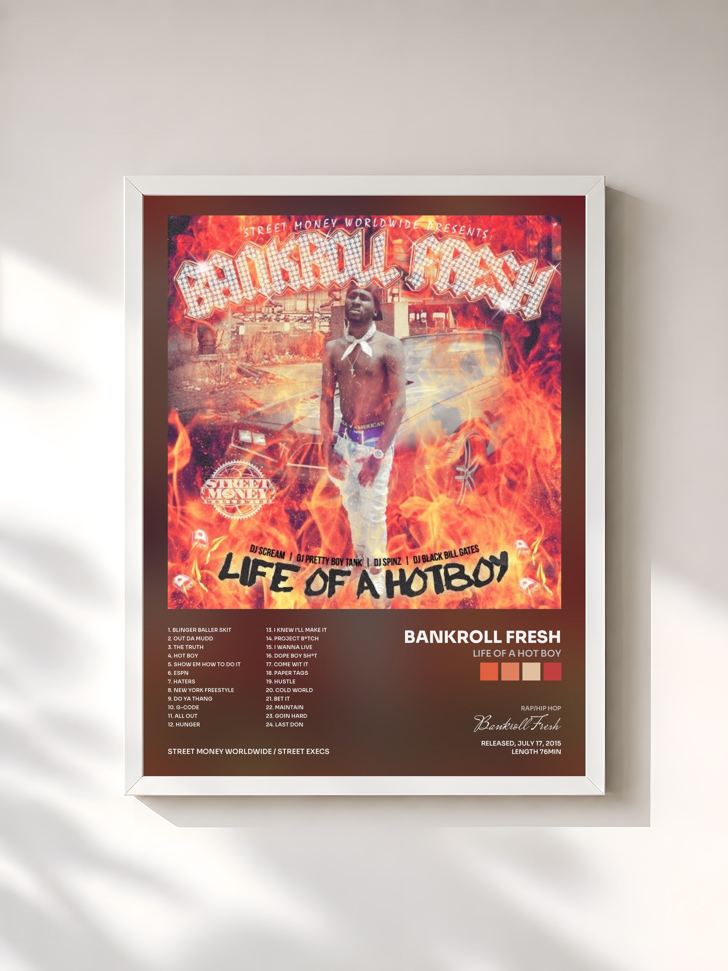 #blanc Tableau de l'album Life of a Hot Boy de Bankroll Fresh, cadre blanc, imprimé et encadré en France
