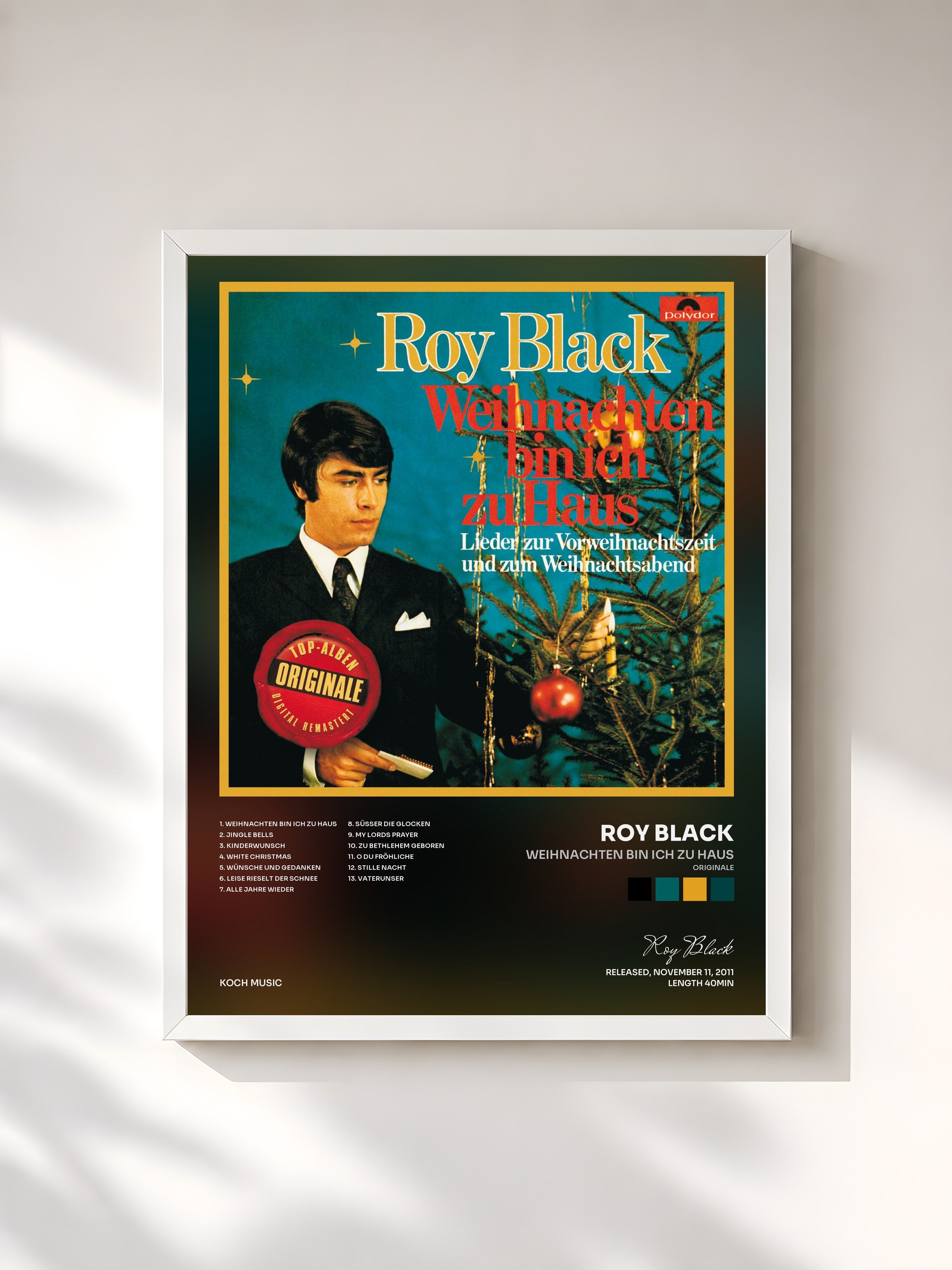 #blanc Tableau de l'album Weihnachten bin ich zu Haus (Originale) de Roy Black, cadre blanc, imprimé et encadré en France