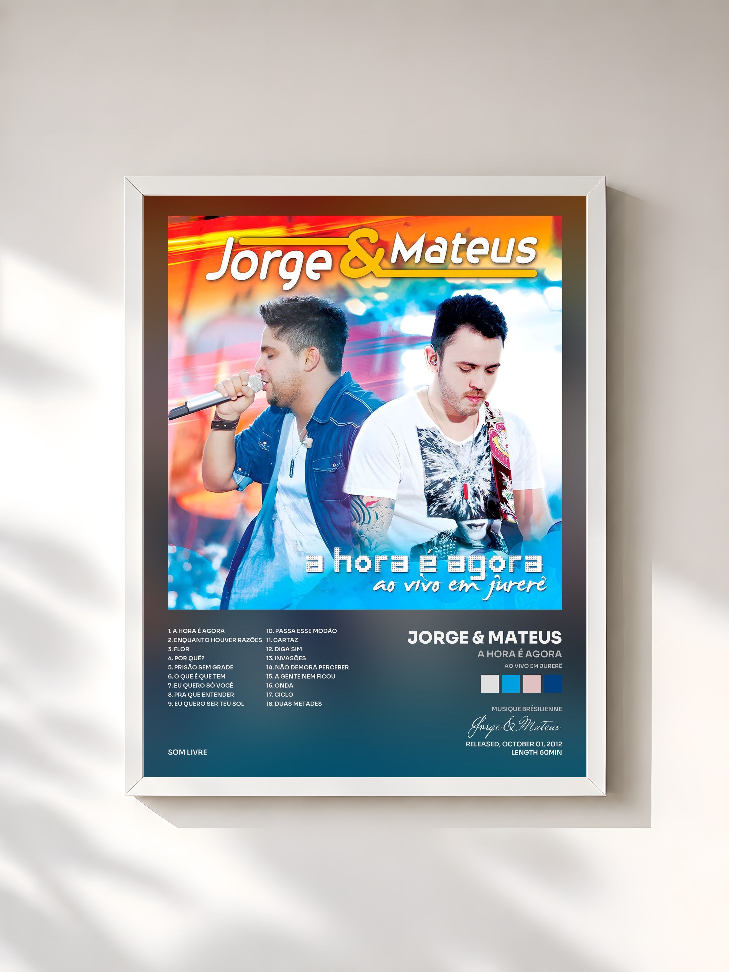 #blanc Tableau de l'album A Hora É Agora (Ao Vivo Em Jurerê) de Jorge & Mateus, cadre blanc, imprimé et encadré en France