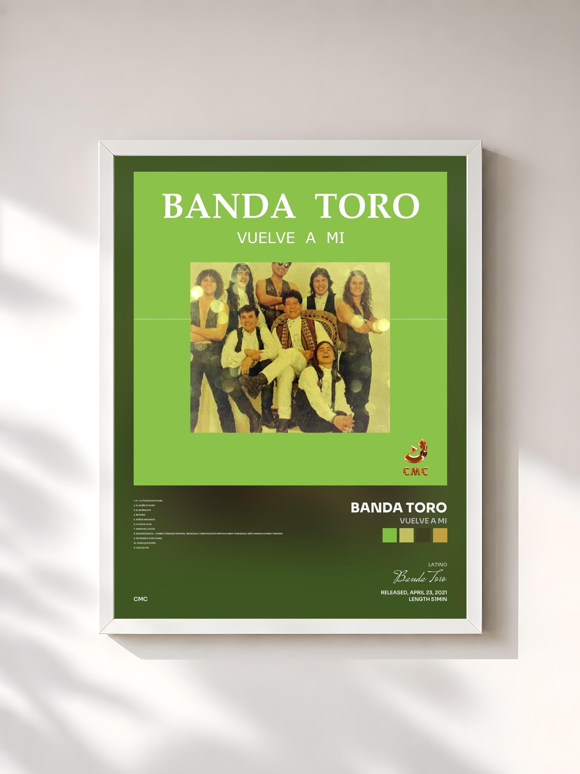 #blanc Tableau de l'album Vuelve a Mi de Banda Toro, cadre blanc, imprimé et encadré en France