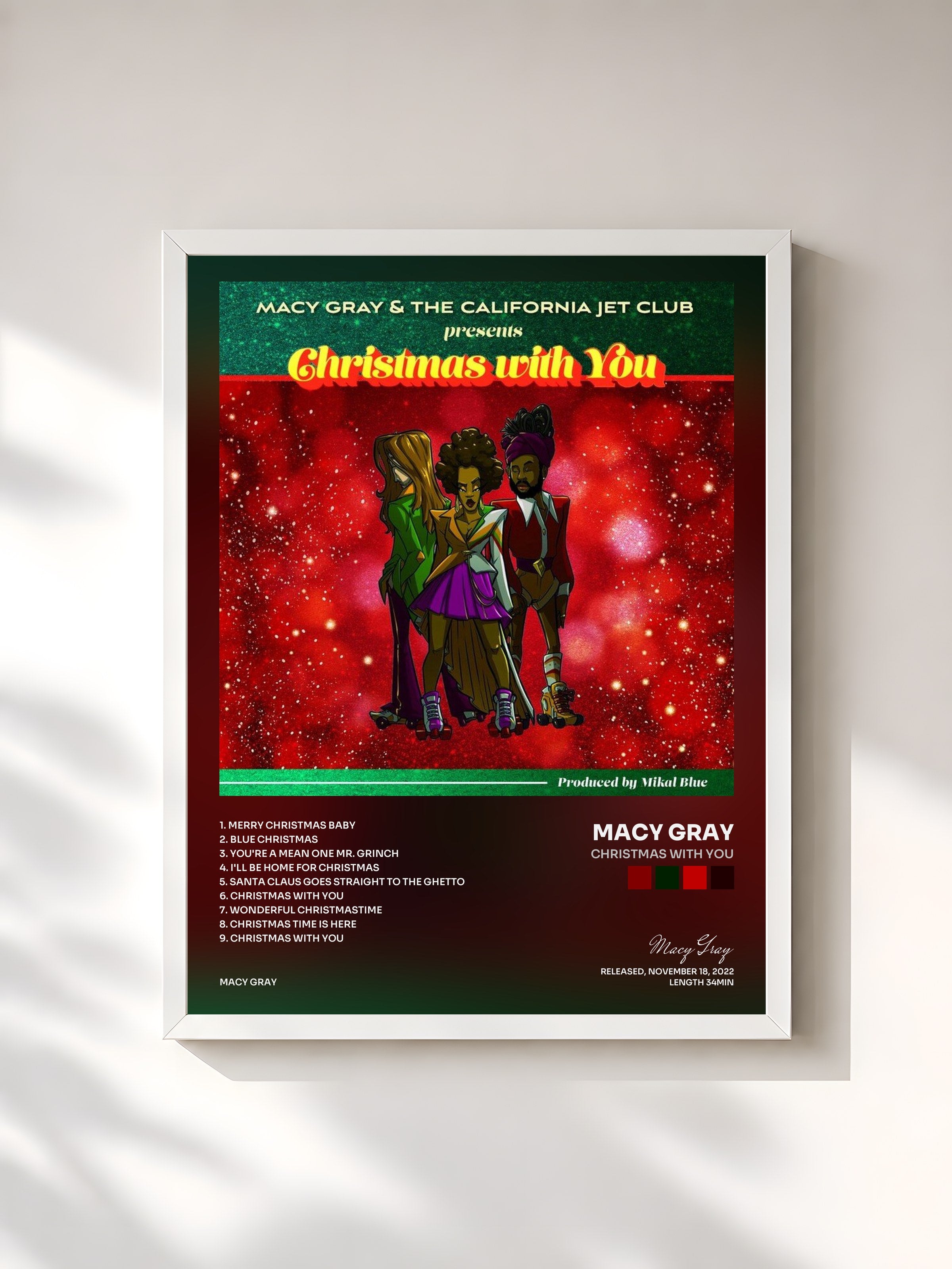 #blanc Tableau de l'album Christmas with You de Macy Gray, cadre blanc, imprimé et encadré en France