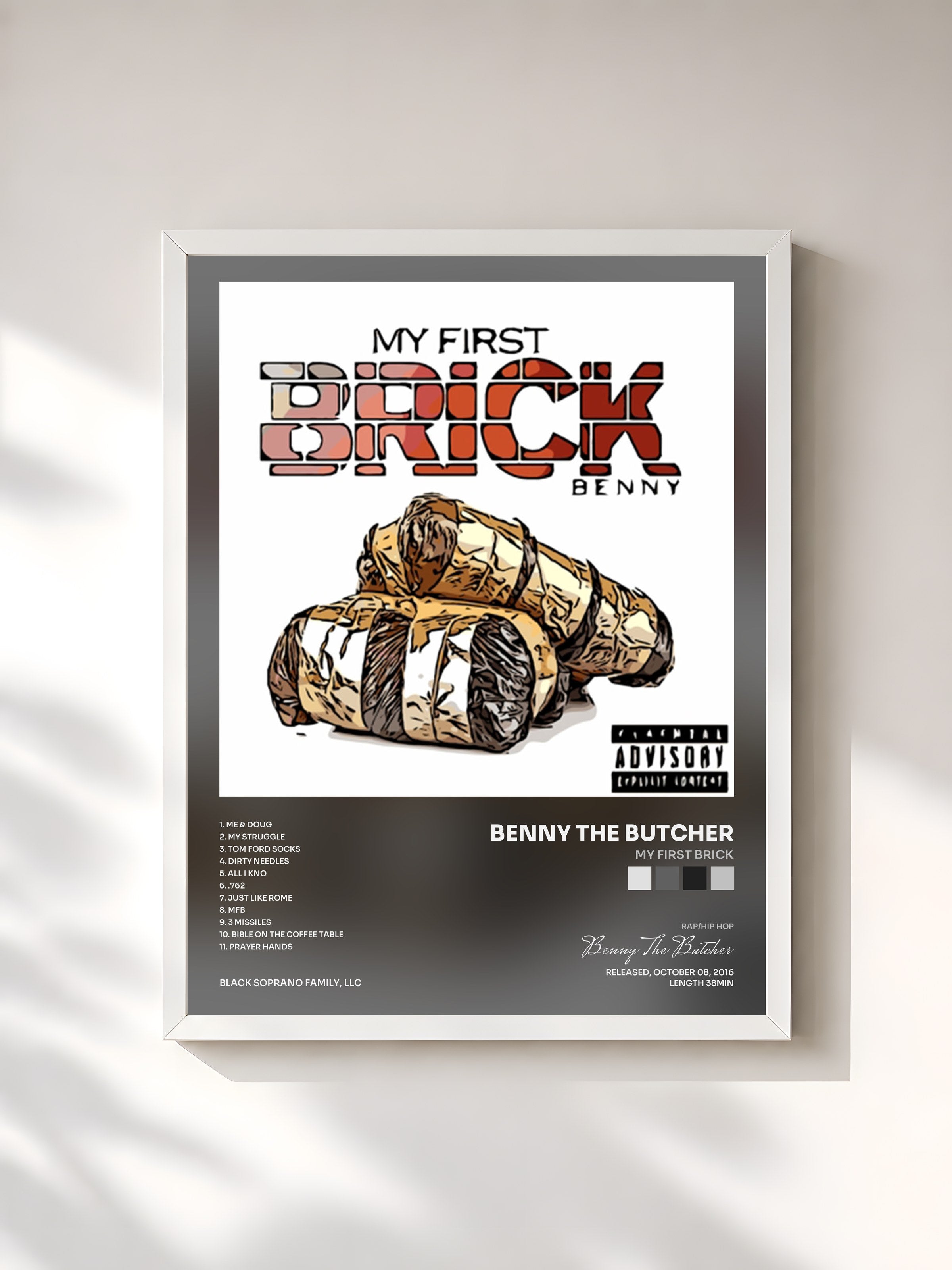 #blanc Tableau de l'album My First Brick de Benny The Butcher, cadre blanc, imprimé et encadré en France
