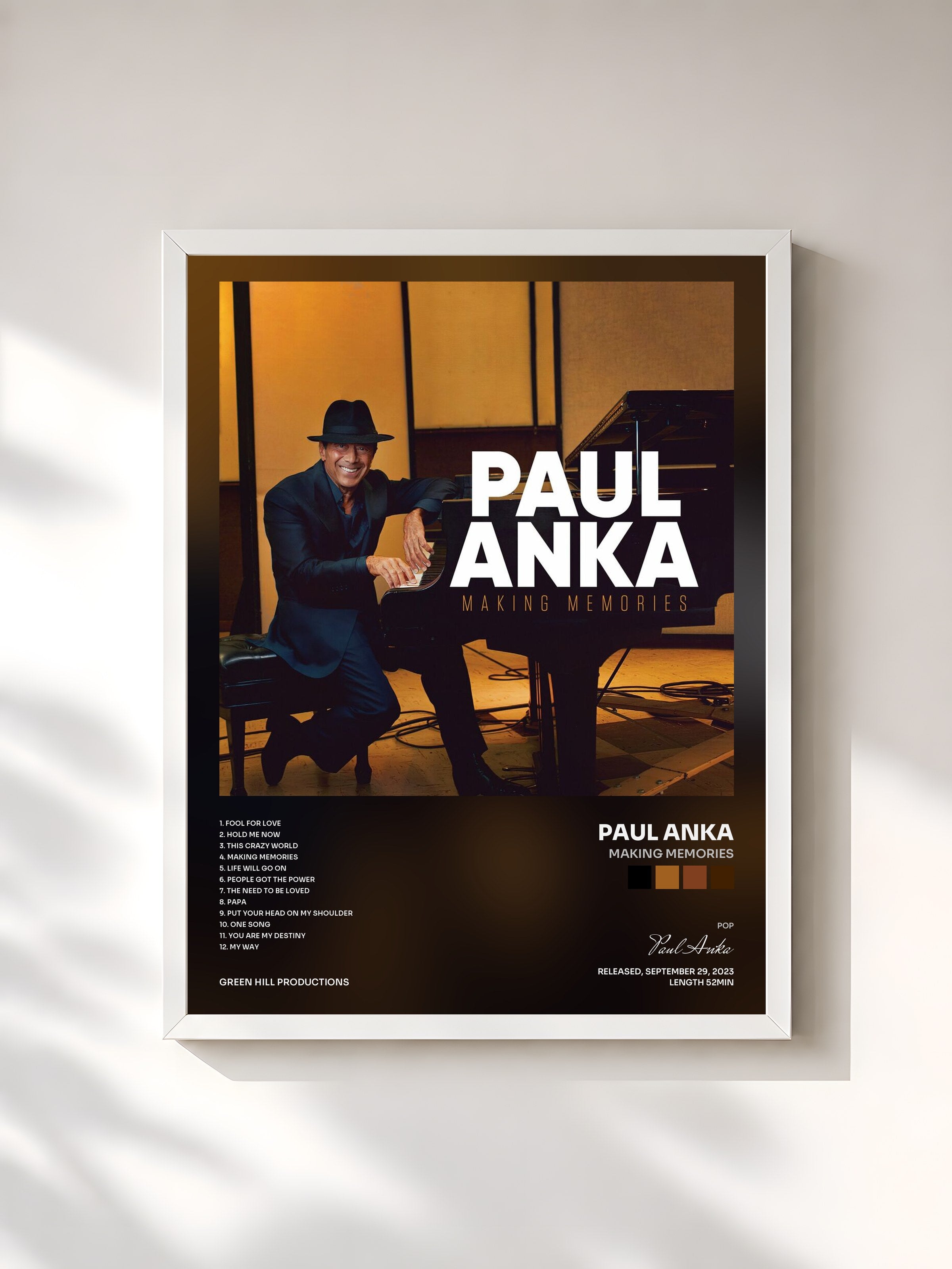 #blanc Tableau de l'album Making Memories de Paul Anka, cadre blanc, imprimé et encadré en France