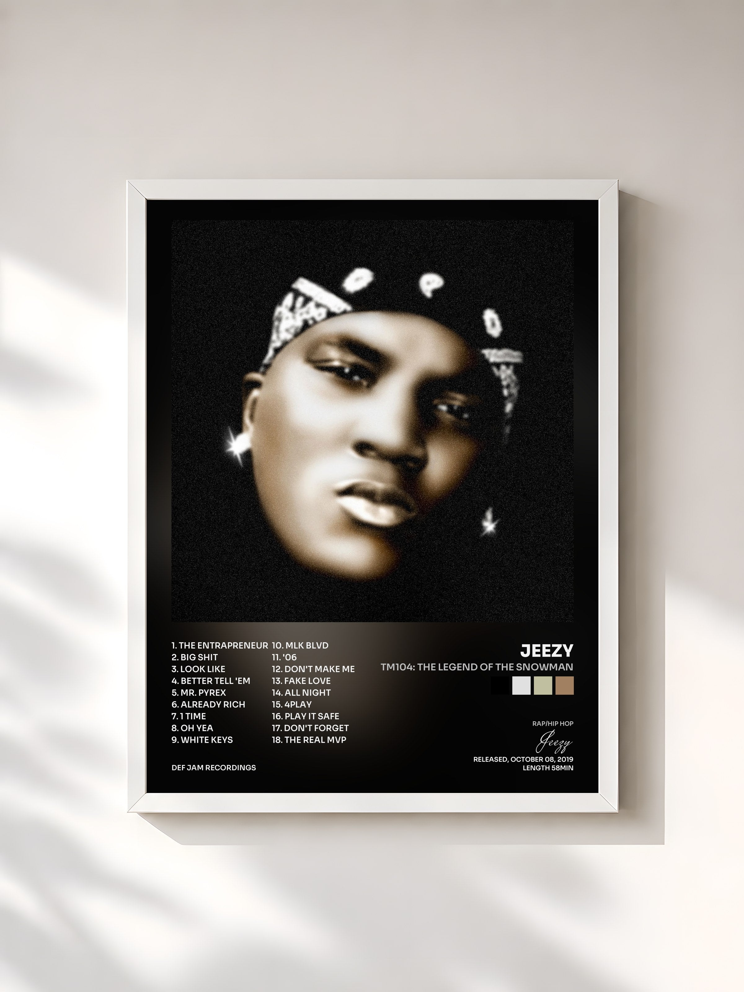 #blanc Tableau de l'album TM104: The Legend of the Snowman de Jeezy, cadre blanc, imprimé et encadré en France