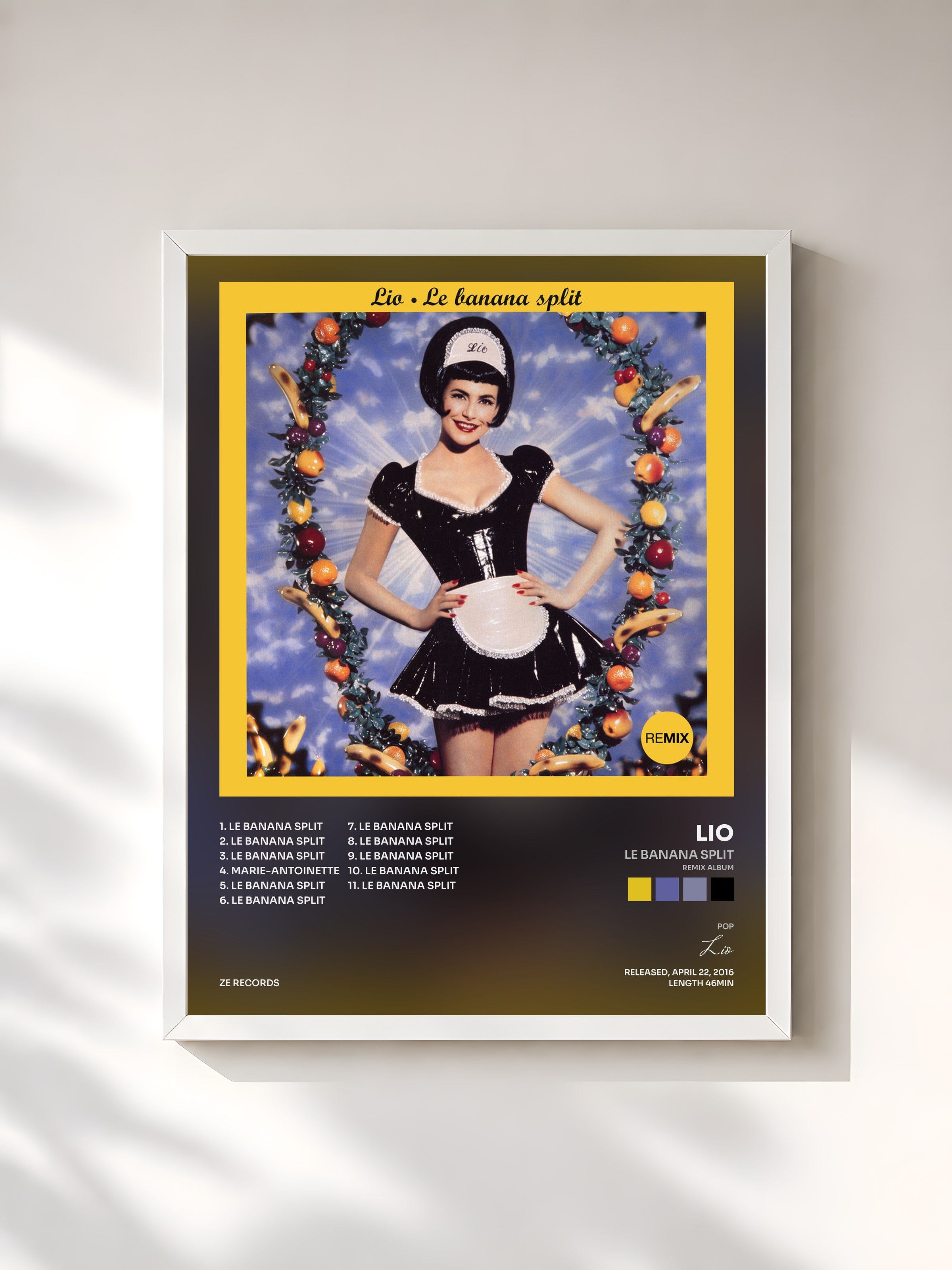 #blanc Tableau de l'album Le Banana Split (Remix Album) de Lio, cadre blanc, imprimé et encadré en France